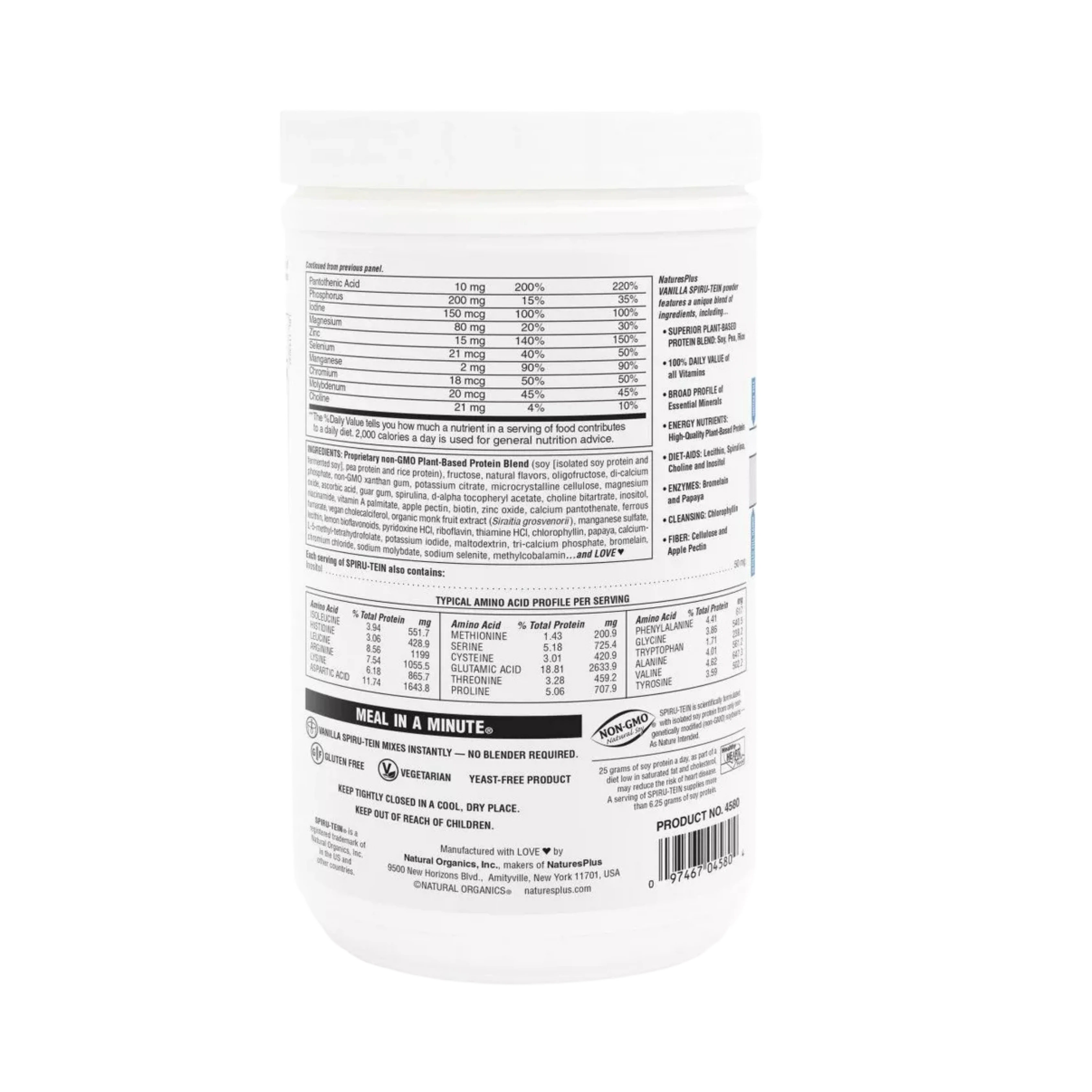 NaturesPlus, Spiru-Tein, Protein Powder Meal, Vanilla, 1.06 Lbs