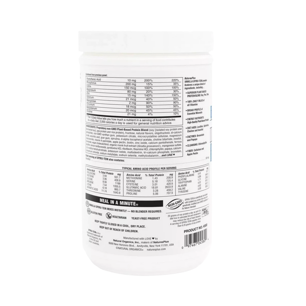 NaturesPlus, Spiru-Tein, Protein Powder Meal, Vanilla, 1.06 Lbs