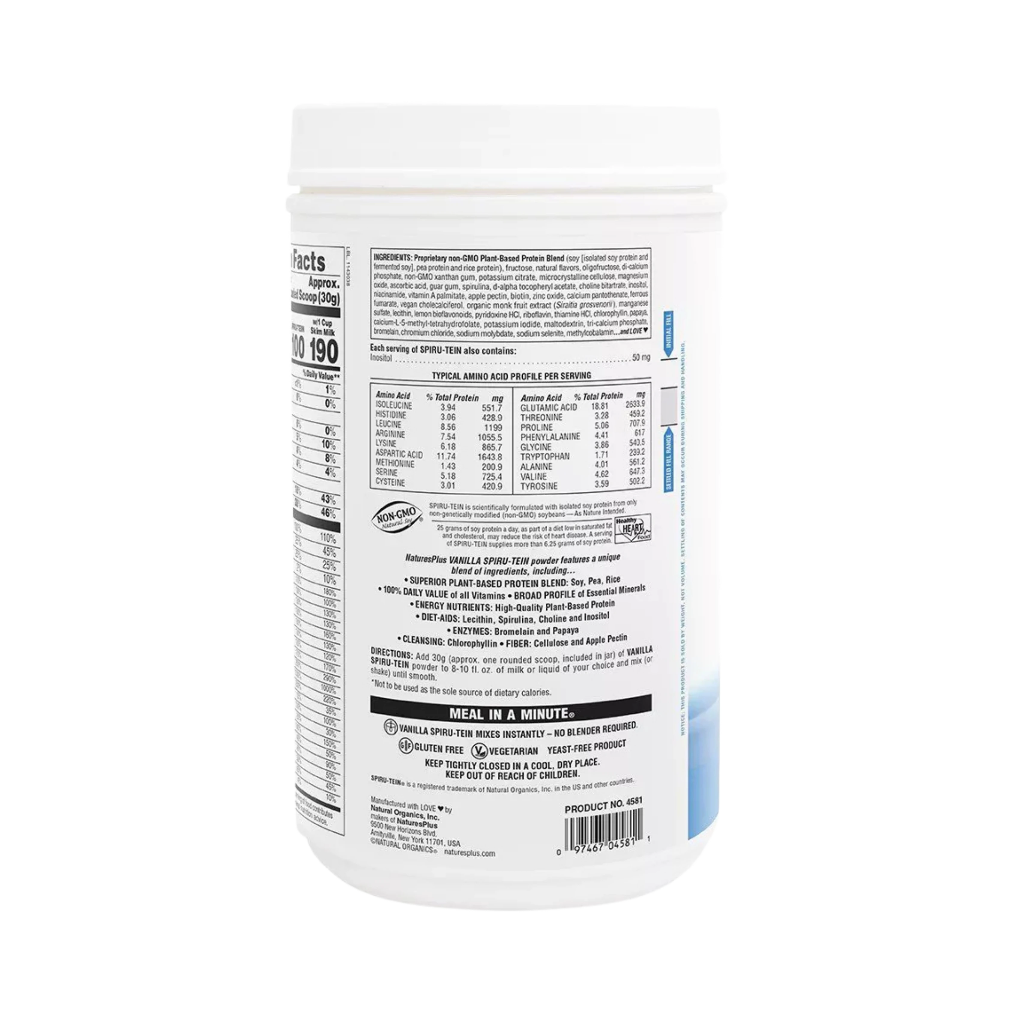 NaturesPlus, Spiru-Tein, Protein Powder Meal, Vanilla, 2.12 Lbs