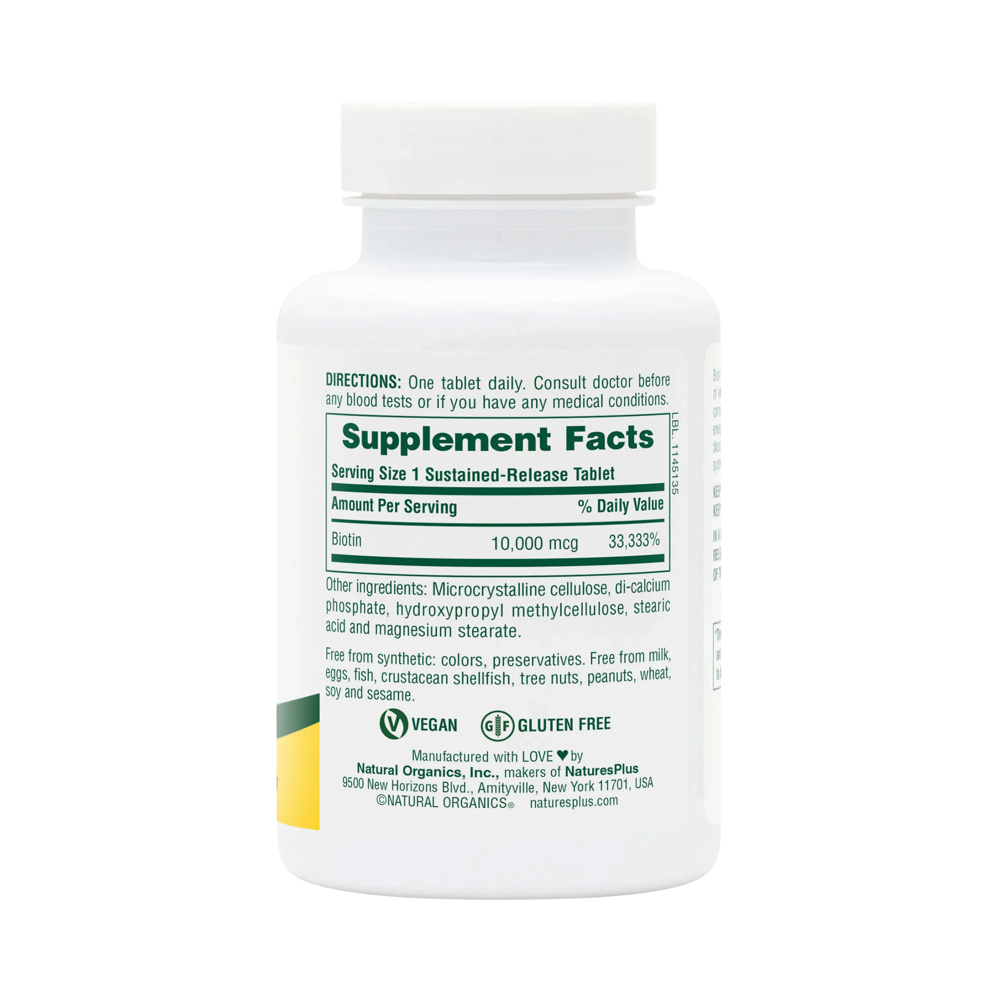 NaturesPlus, Sustained Release Biotin, 10000 Mcg, 90 Tablets