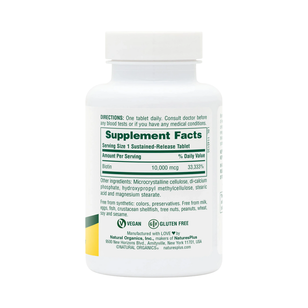 NaturesPlus, Sustained Release Biotin, 10000 Mcg, 90 Tablets
