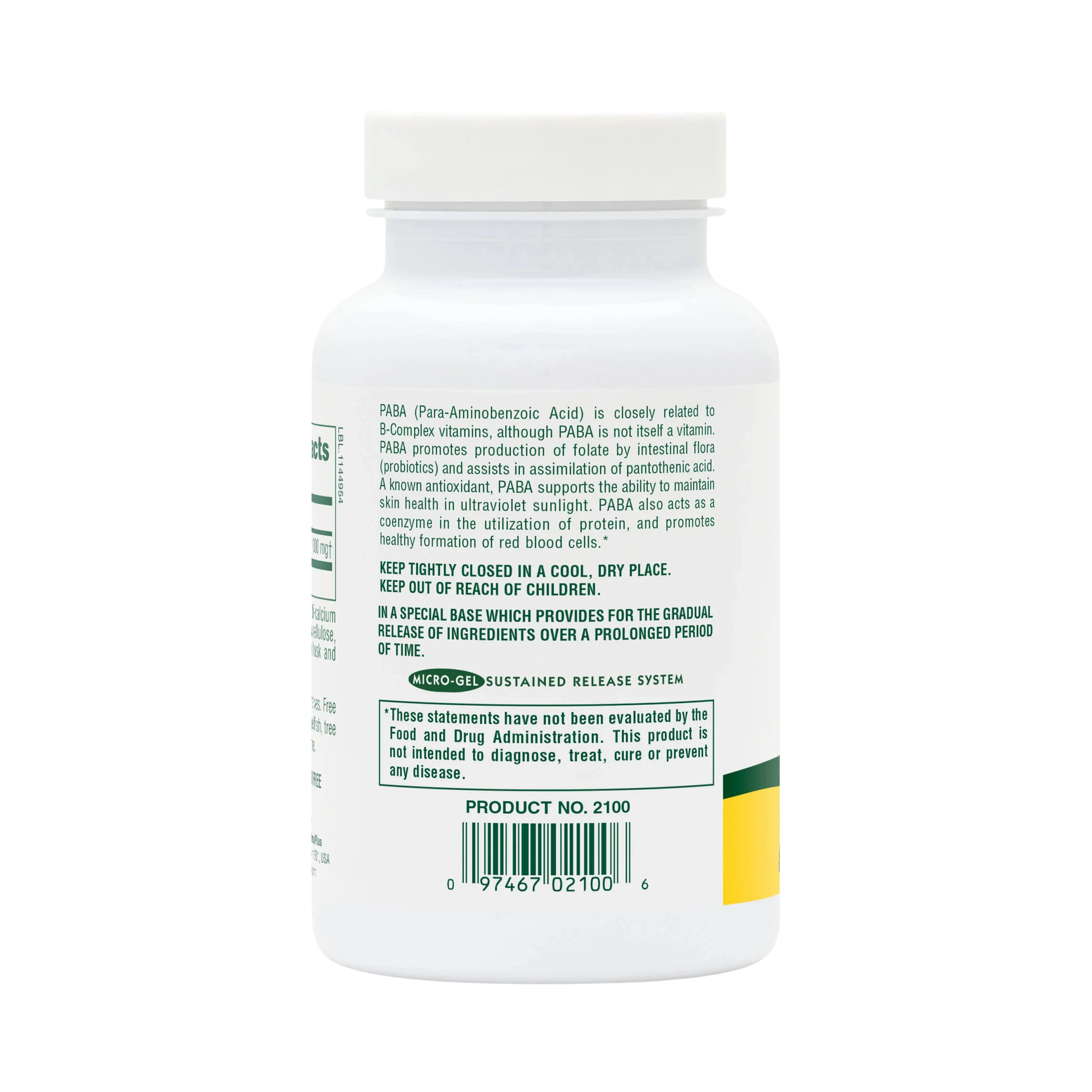 NaturesPlus, Sustained Release PABA, 1,000 Mg, 60 Tablets