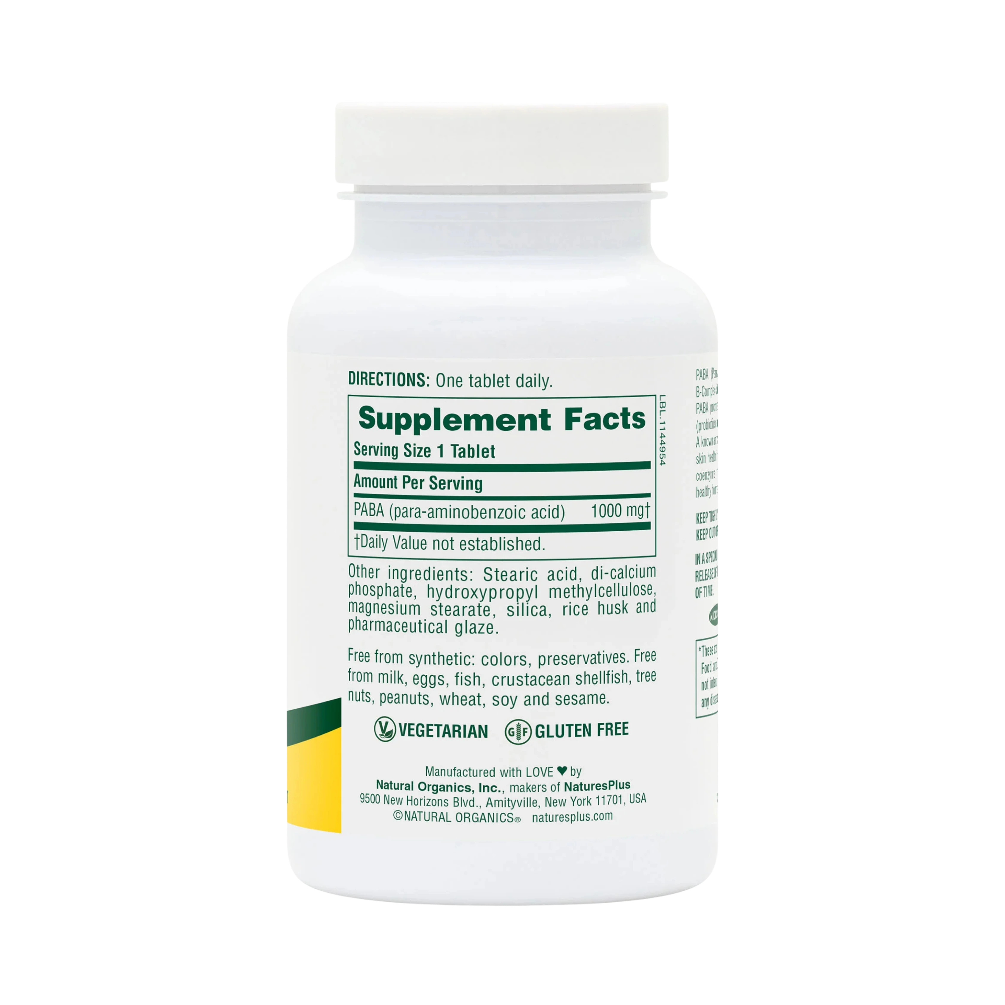 NaturesPlus, Sustained Release PABA, 1,000 Mg, 60 Tablets