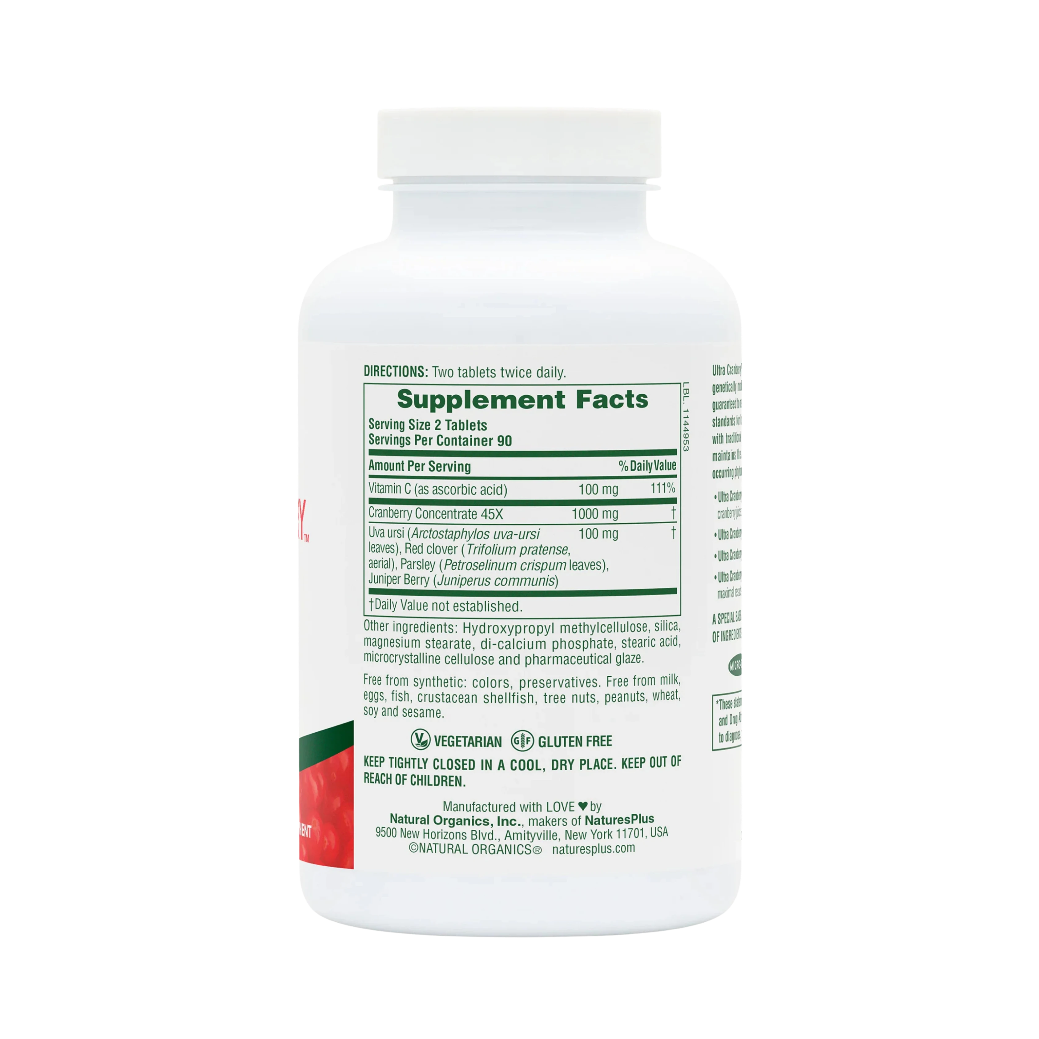 NaturesPlus, Sustained Release Ultra Cranberry, 1000 Mg, 180 Tablets
