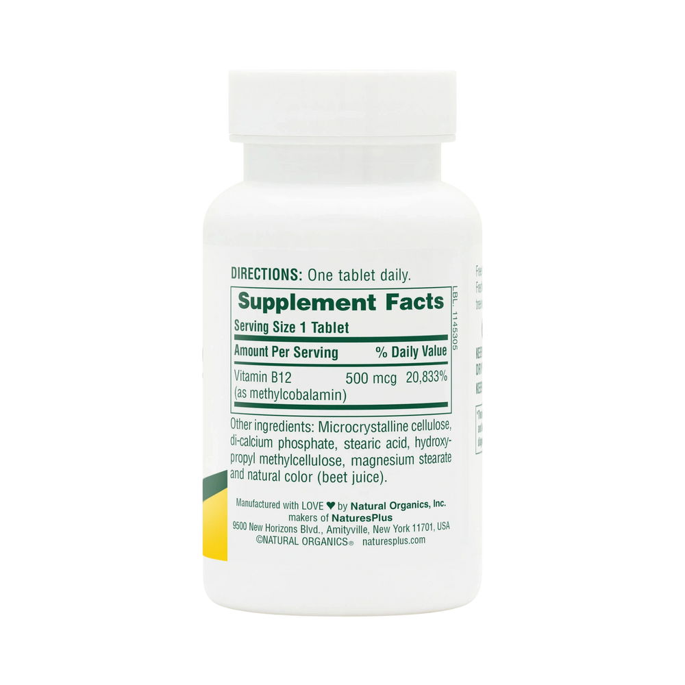 NaturesPlus, Vitamin B-12, 500 Mcg, 90 Tablets
