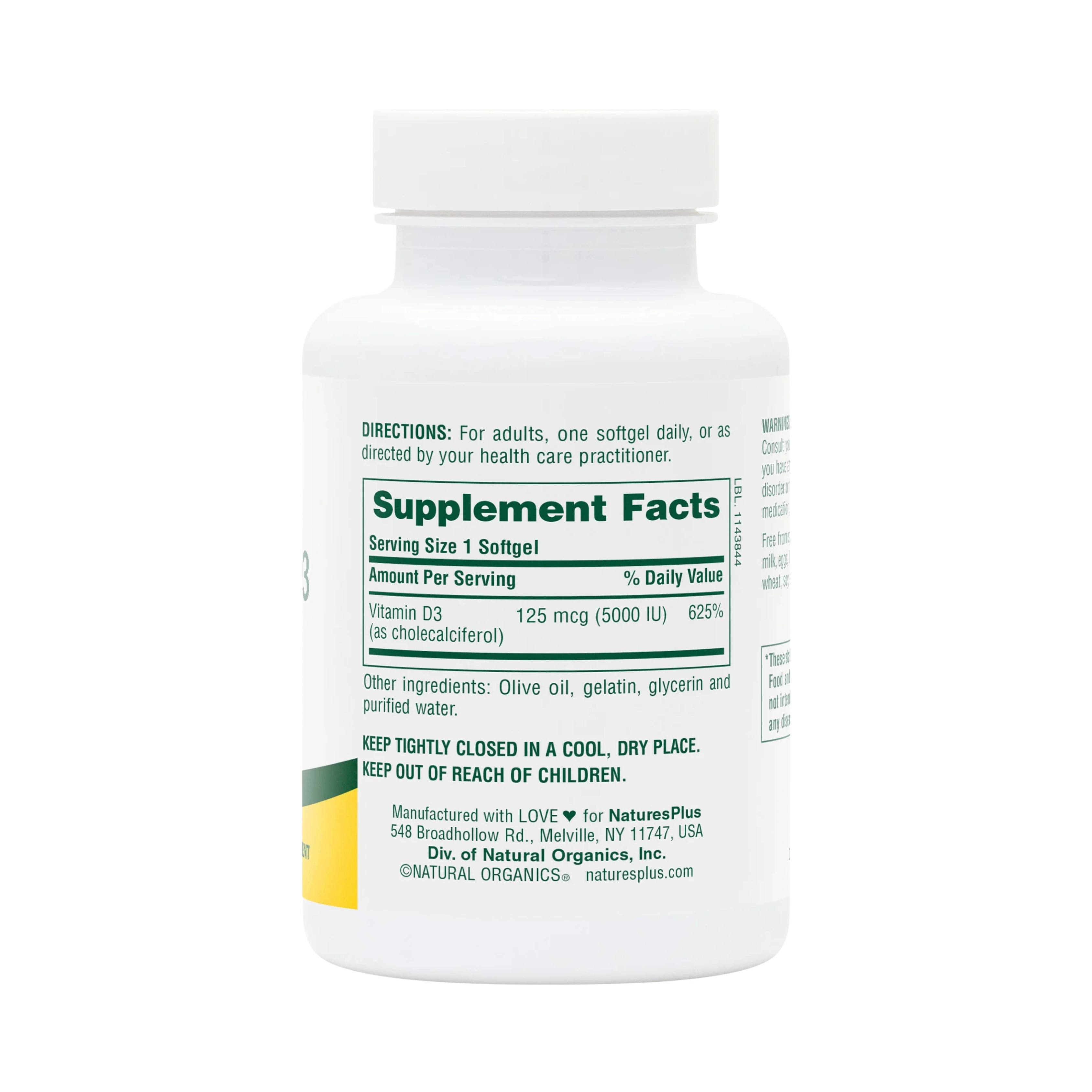 NaturesPlus, Vitamin D3, 125 Mcg, 60 Softgels