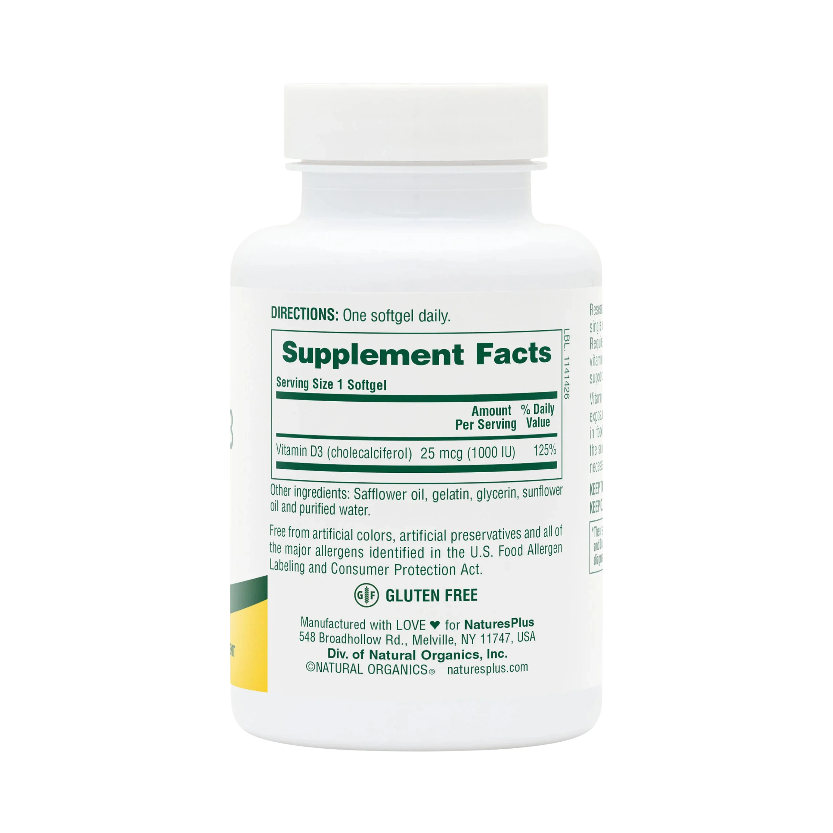 NaturesPlus, Vitamin D3, 25 Mcg, 180 Softgels