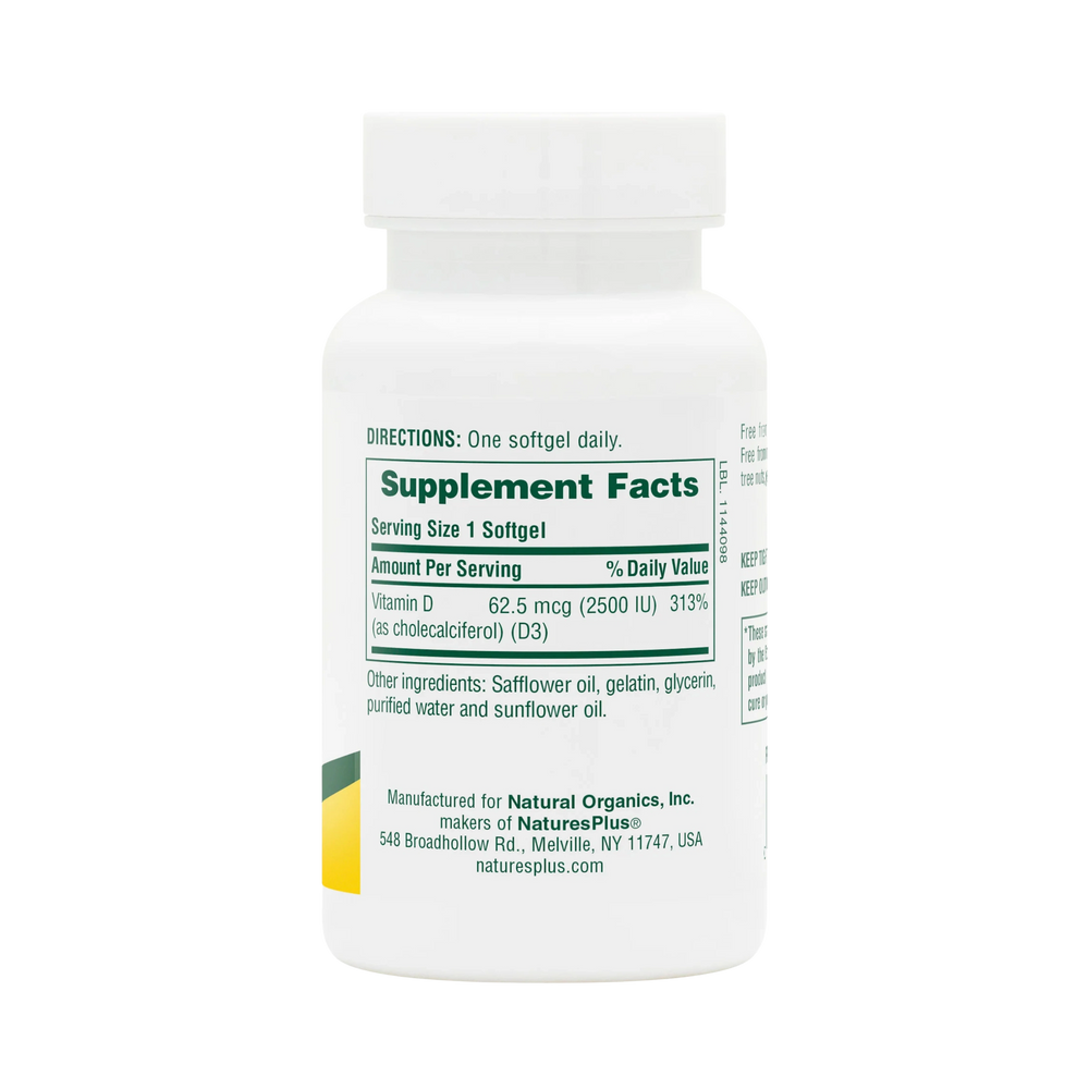 NaturesPlus, Vitamin D3 (Cholecalciferol), 2500 IU, 90 Softgels