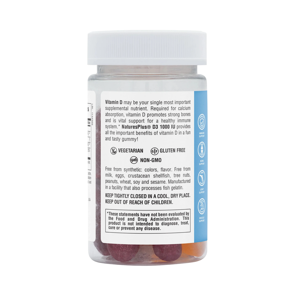 NaturesPlus, Vitamin D3 Gummies, Mixed Berry, 1,000 IU, 60 Gummies