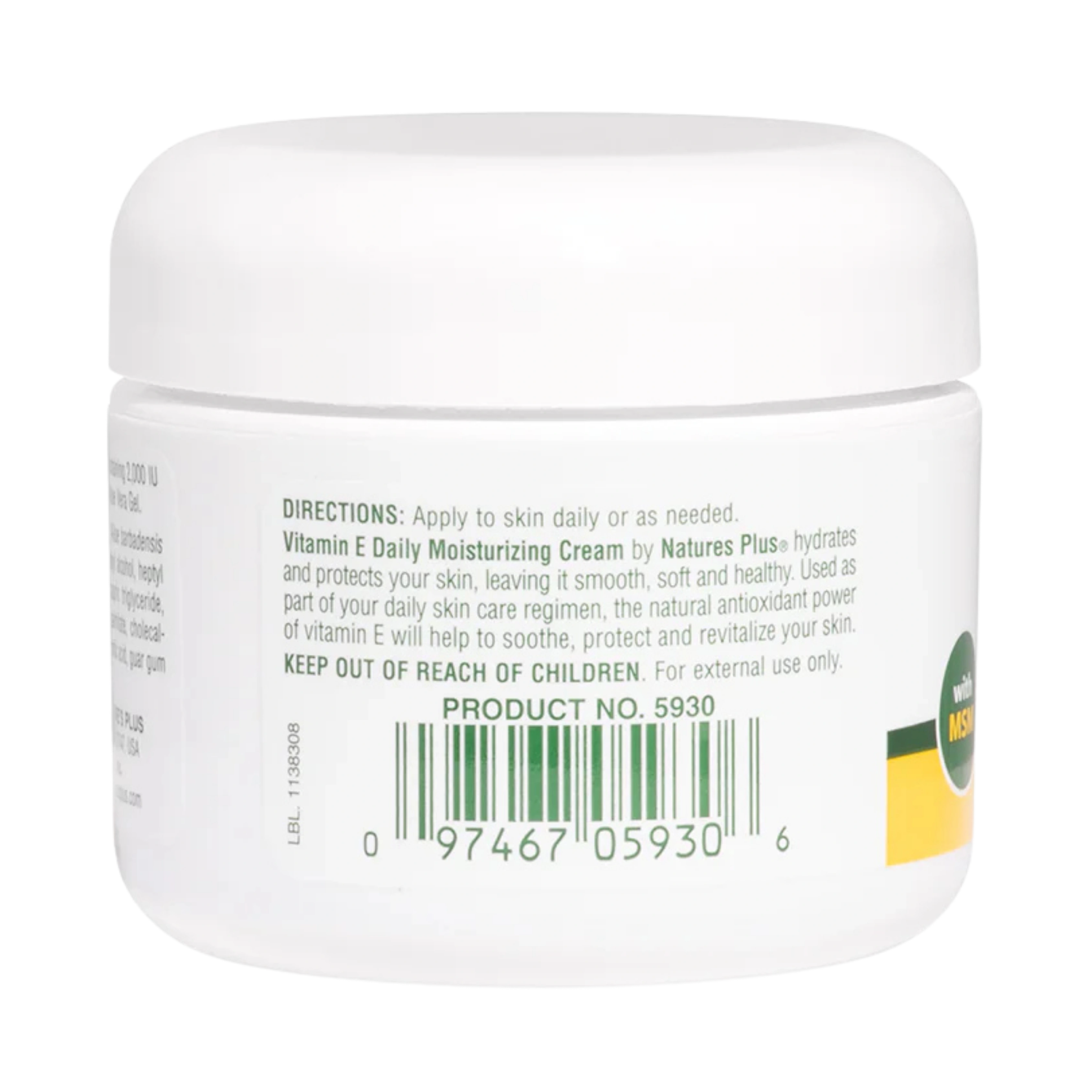 NaturesPlus, Vitamin E Cream With MSM, 30,000 IU, 2.2 Oz