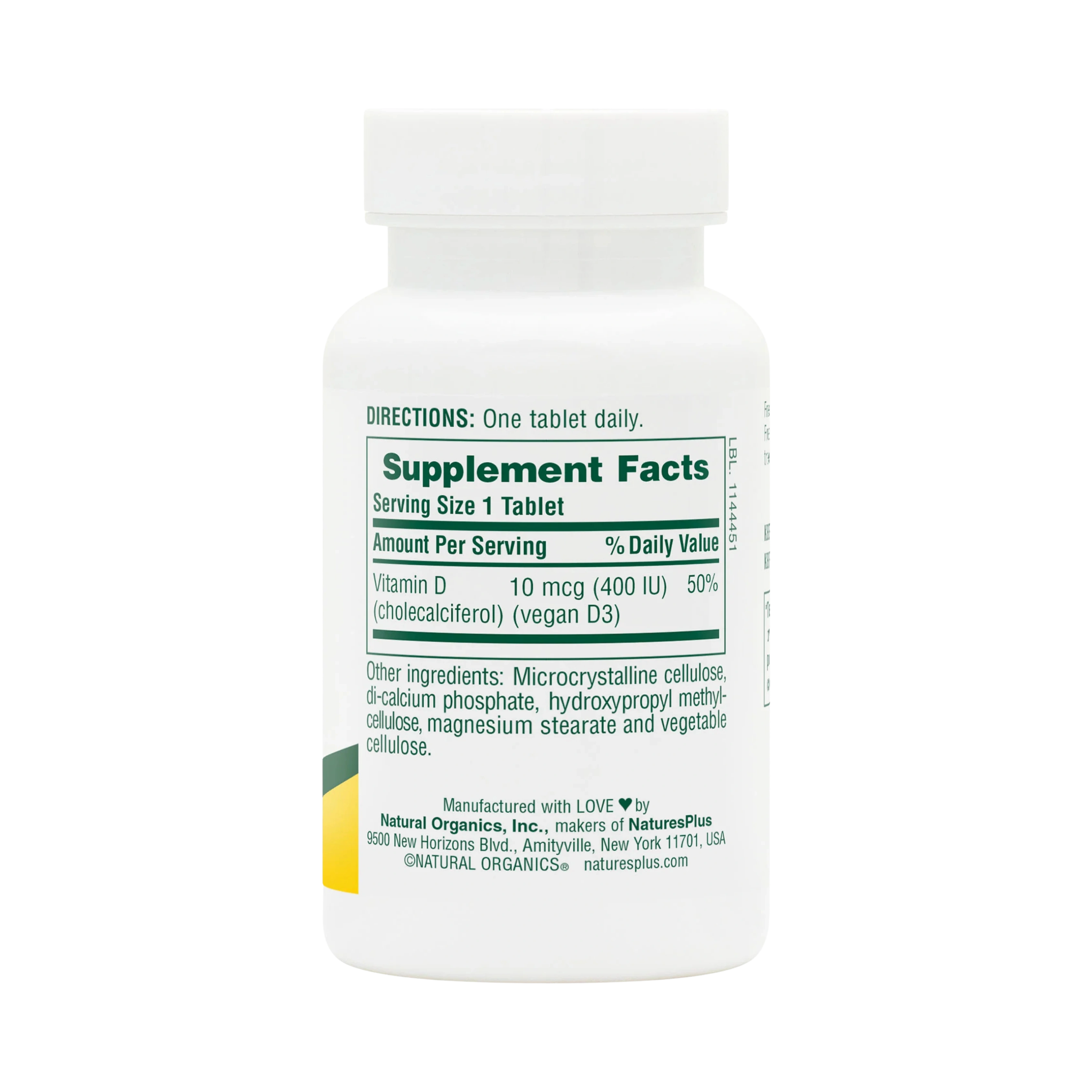 NaturesPlus, Water-Dispersible Vitamin D3, 10 Mcg, 90 Tablets