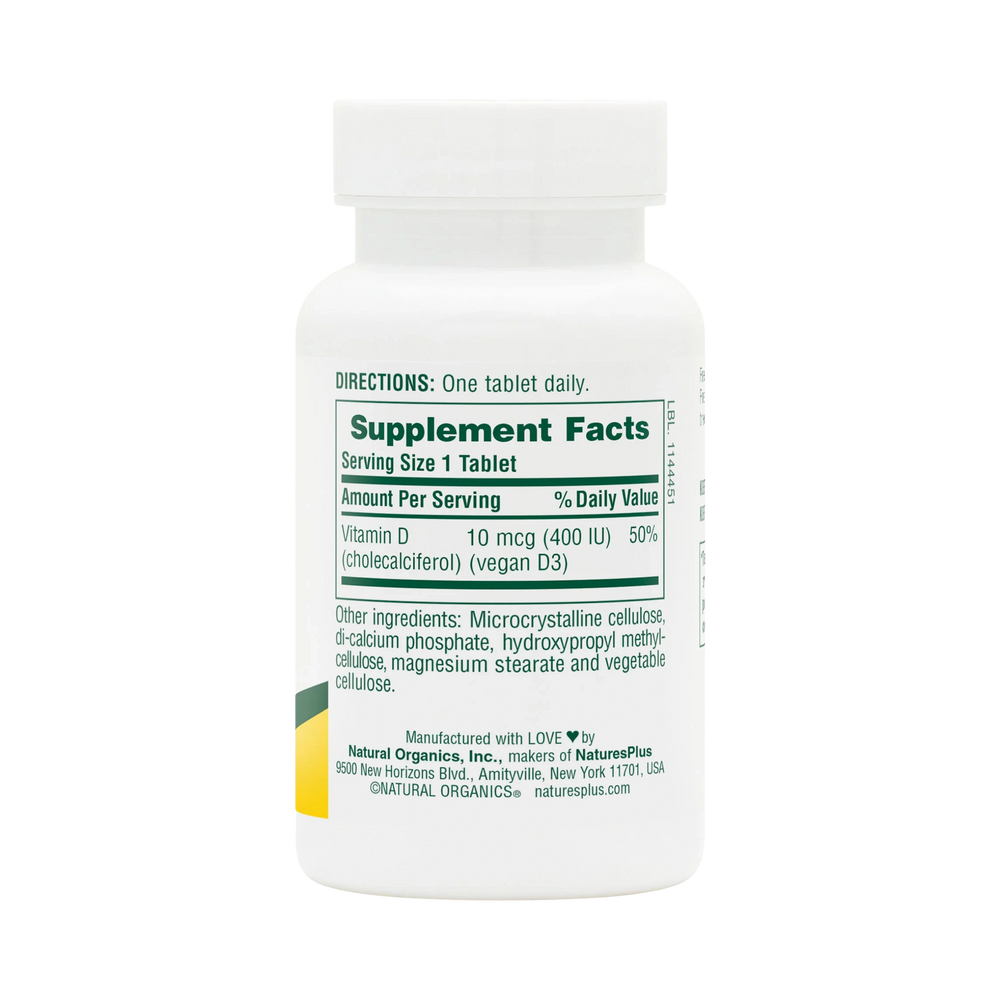 NaturesPlus, Water-Dispersible Vitamin D3, 10 Mcg, 90 Tablets
