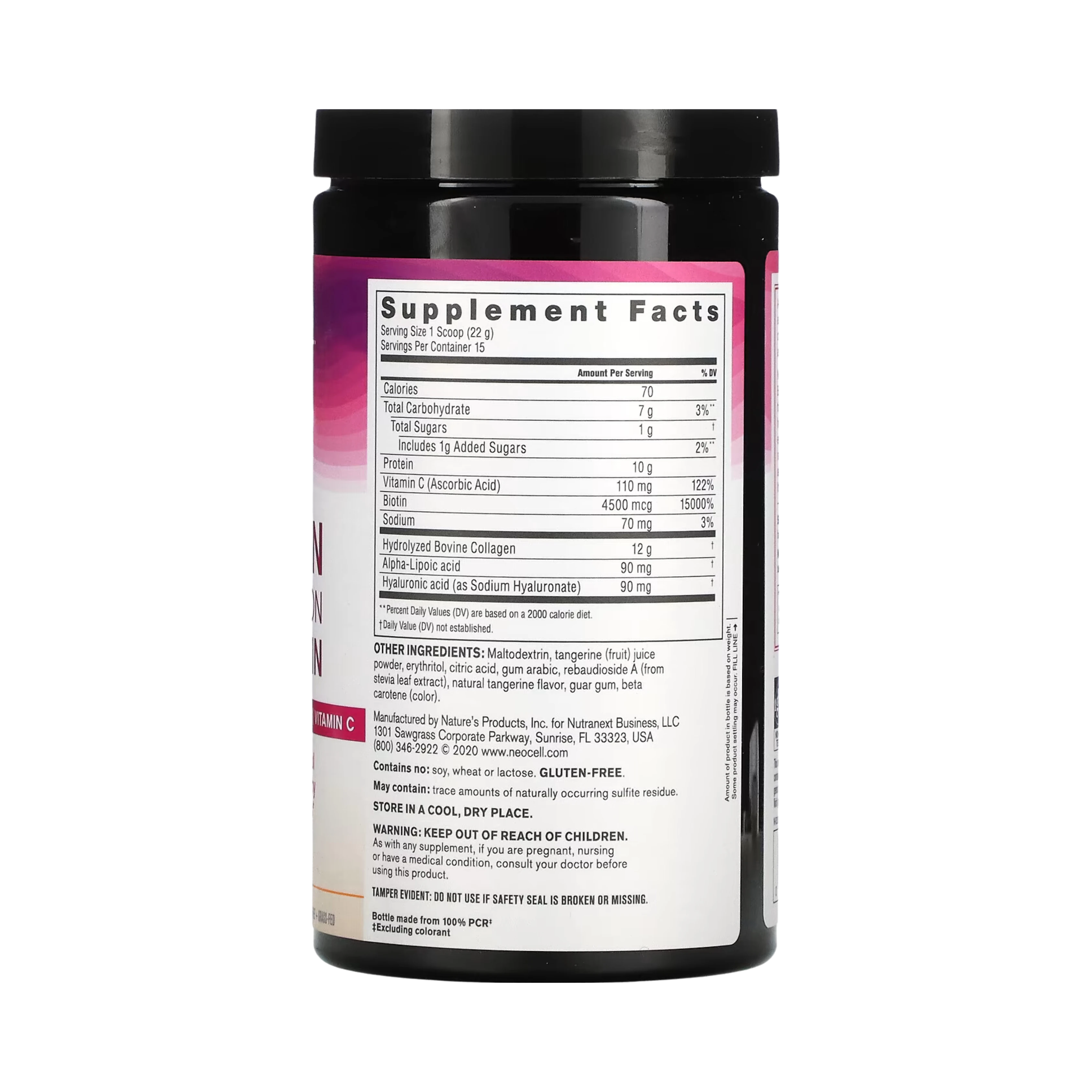 Neocell, Collagen Beauty Infusion with Biotin Powder, Tangerine Flavor, 11.6 OZ