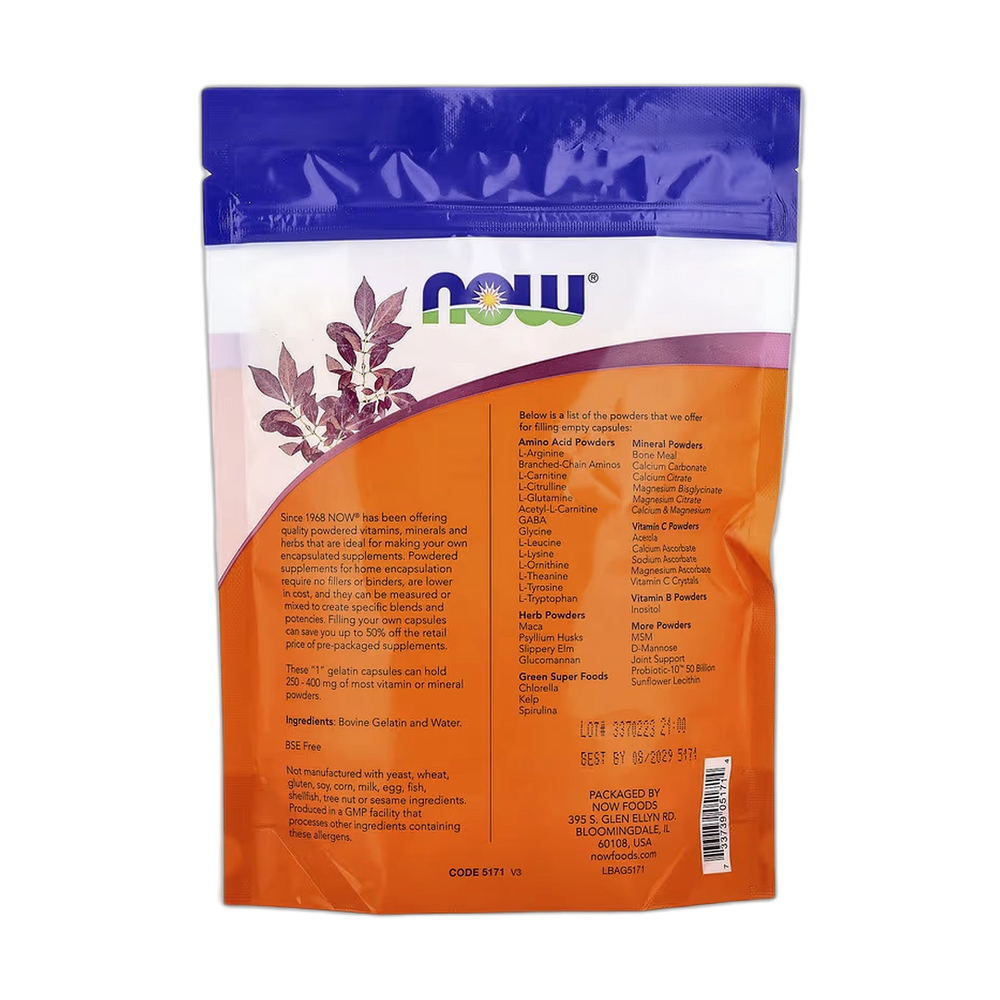 NOW Foods, "1" Gelatin Caps, Approx. 500 Empty Gelatin Capsules, 1.34 oz, 38 g