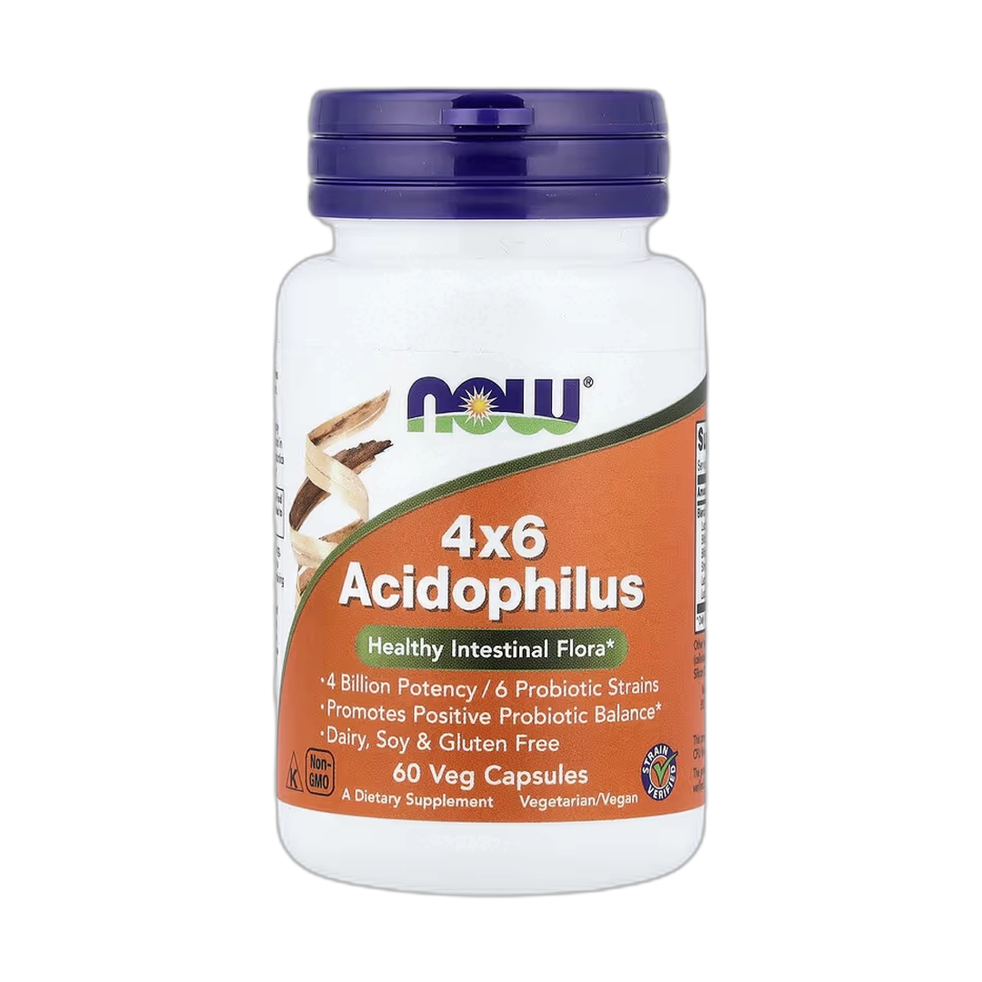 NOW Foods, 4x6 Acidophilus, 60 Veg Capsules