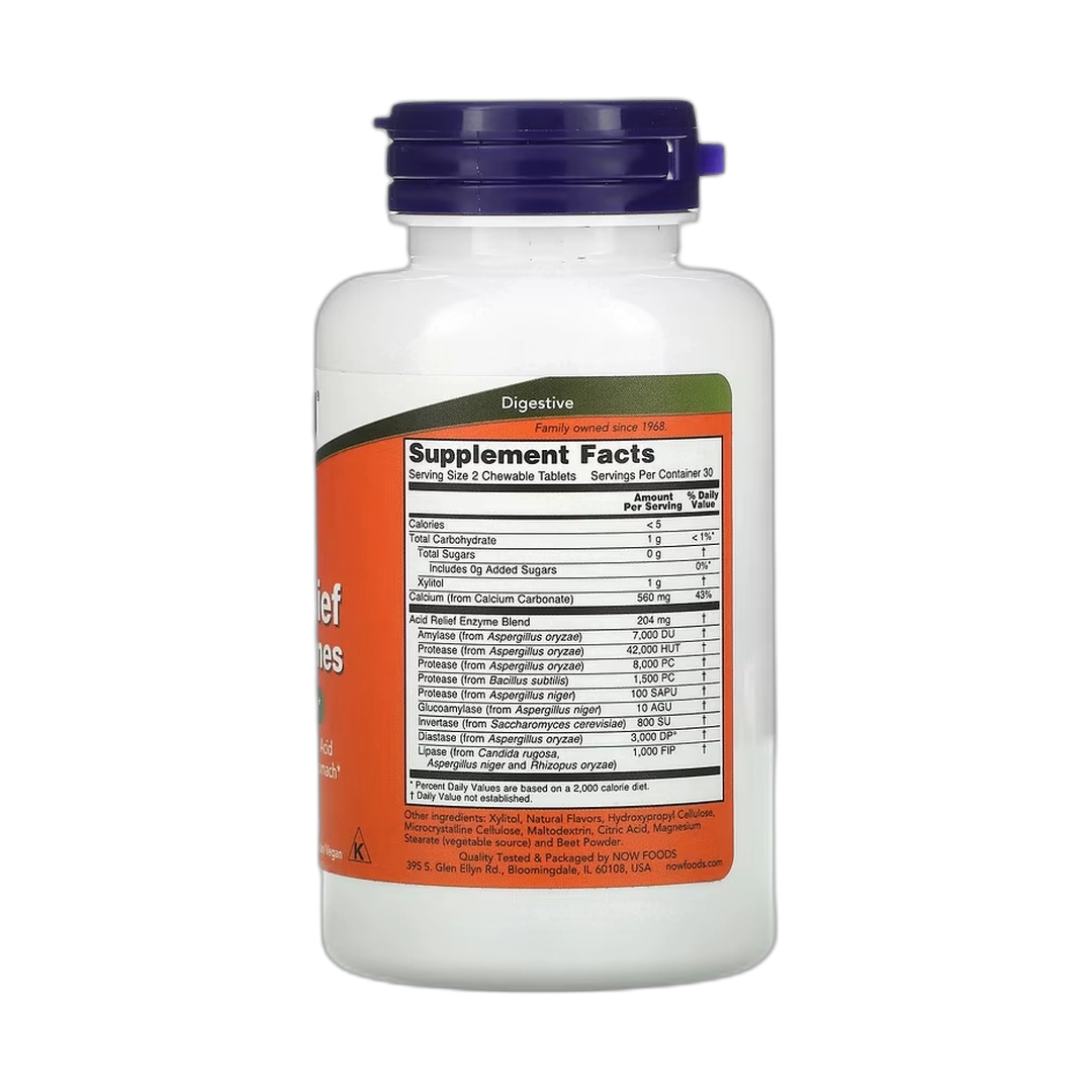 NOW Foods, Acid Relief with Enzymes, 60 Chewables