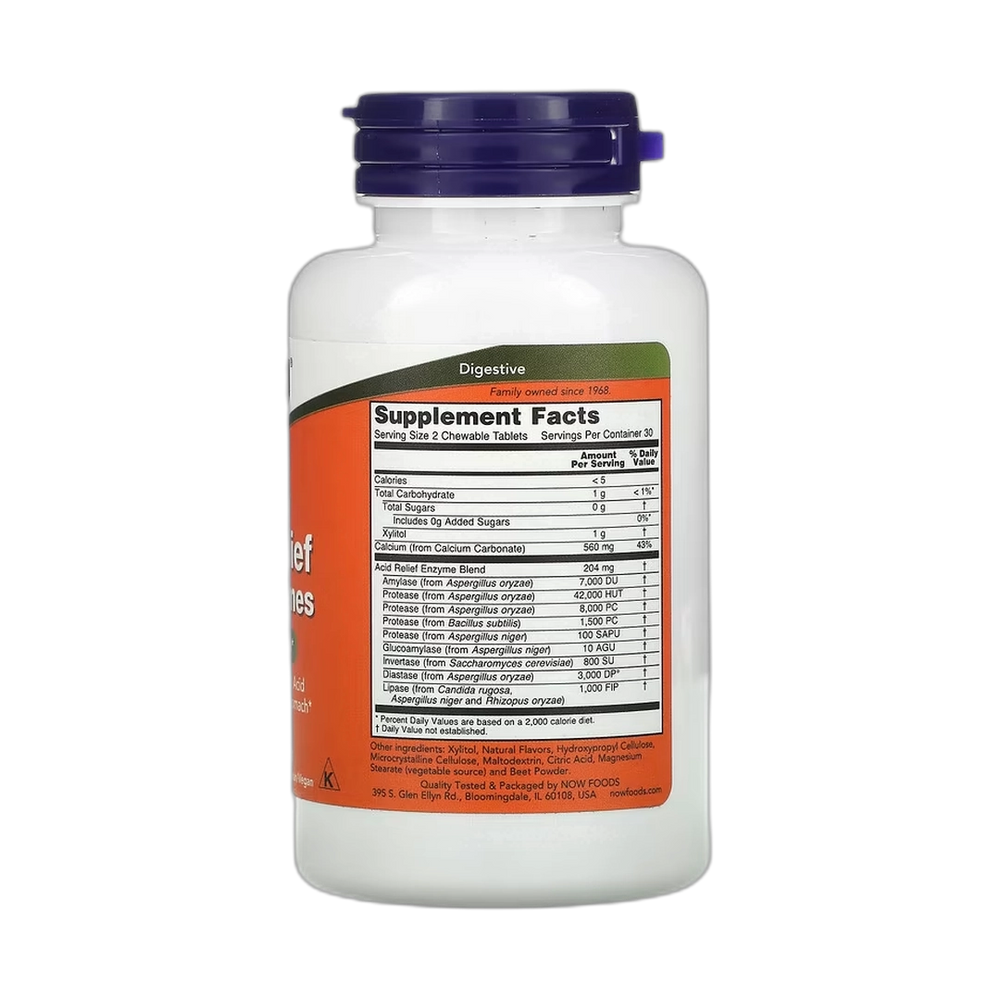 NOW Foods, Acid Relief with Enzymes, 60 Chewables