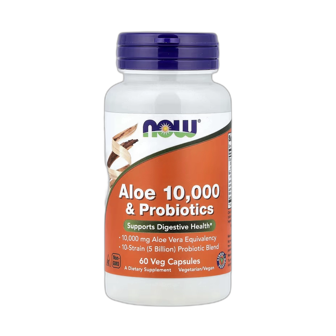 NOW Foods, Aloe 10,000 & Probiotics, 60 Veg Capsules
