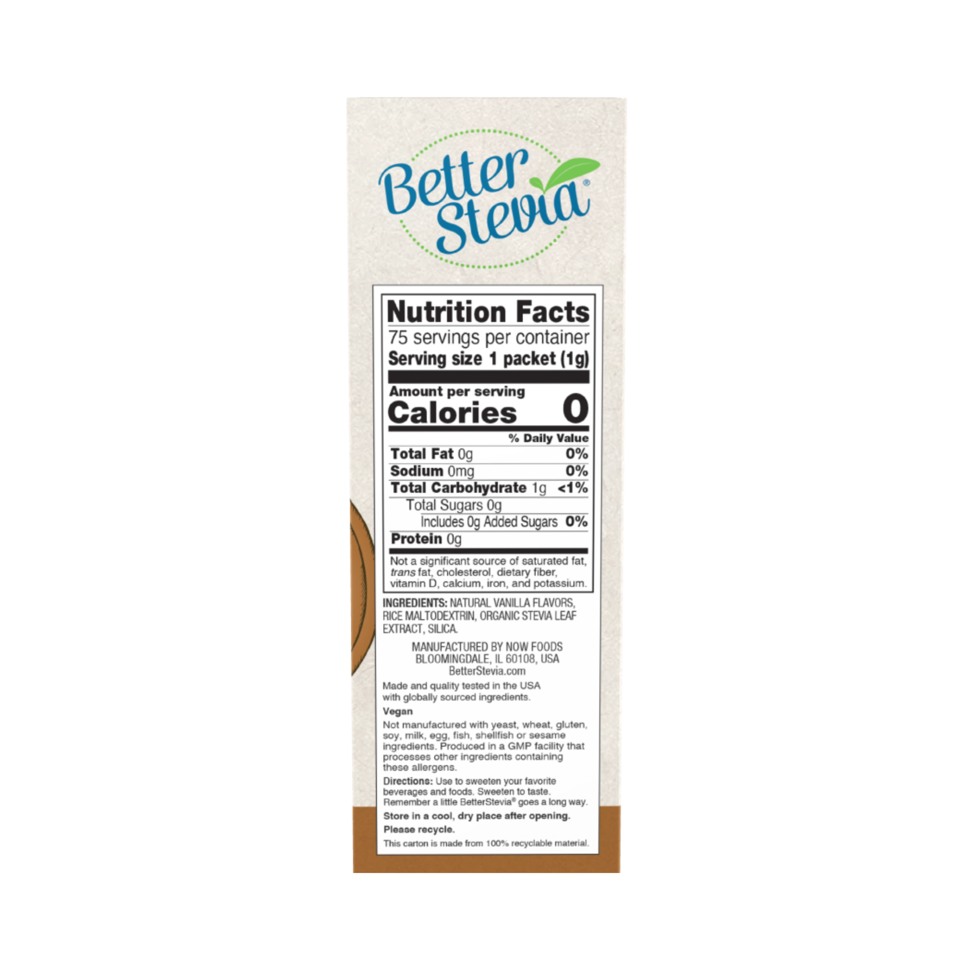 NOW Foods, BetterStevia, Zero Calorie Sweetener, French Vanilla, 75 Packets
