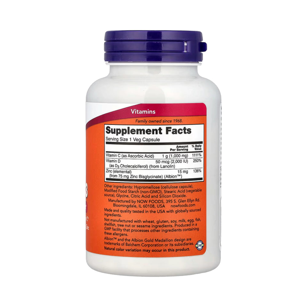 NOW Foods, C-1000 Zinc & D-3, 100 Veg Capsules