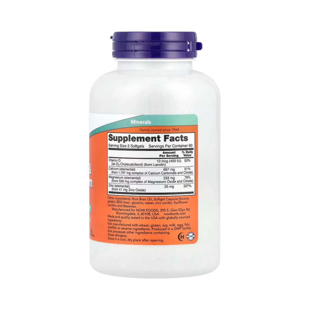NOW Foods, Calcium & Magnesium with Vitamin D3 and Zinc, 120 Softgels
