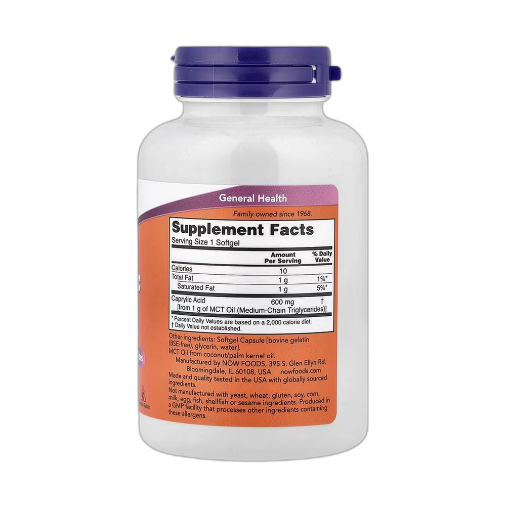 NOW Foods, Caprylic Acid, 600 mg, 100 Softgels