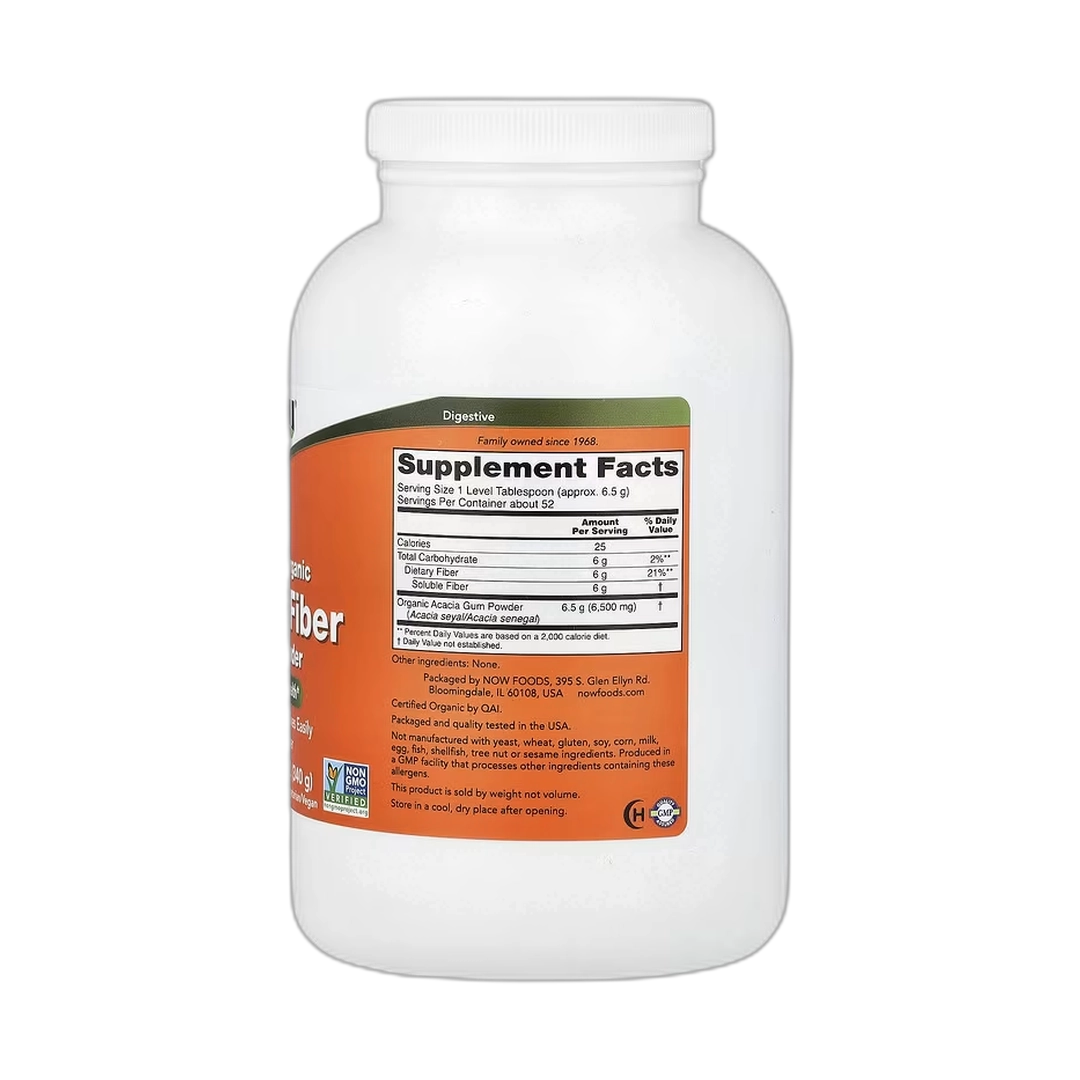 NOW Foods, Certified Organic Acacia Fiber Pure Powder, 12 oz, 340 g