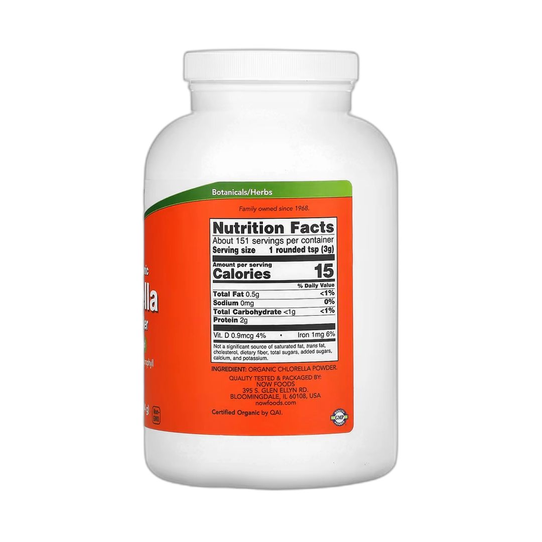 NOW Foods, Certified Organic Chlorella, Pure Powder, 1 lb, 454 g