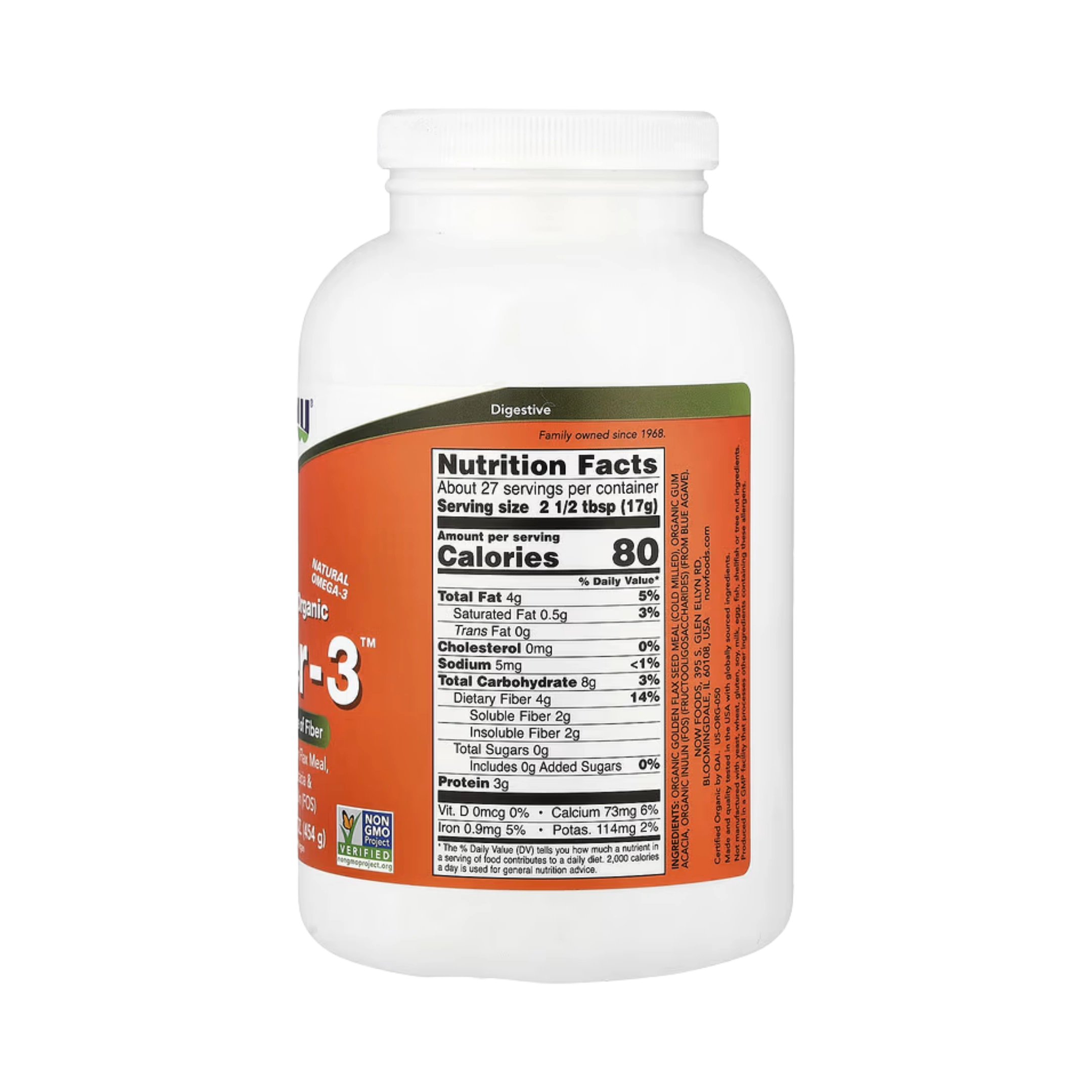 NOW Foods, Certified Organic Fiber-3, 16 oz, 454g