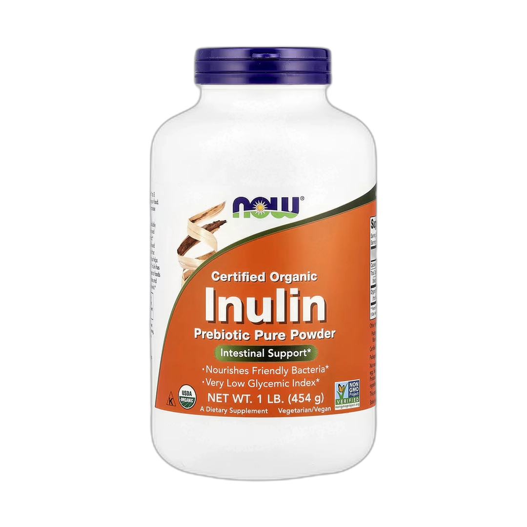 NOW Foods, Certified Organic Inulin, Prebiotic Pure Powder, 1 lb, 454 g