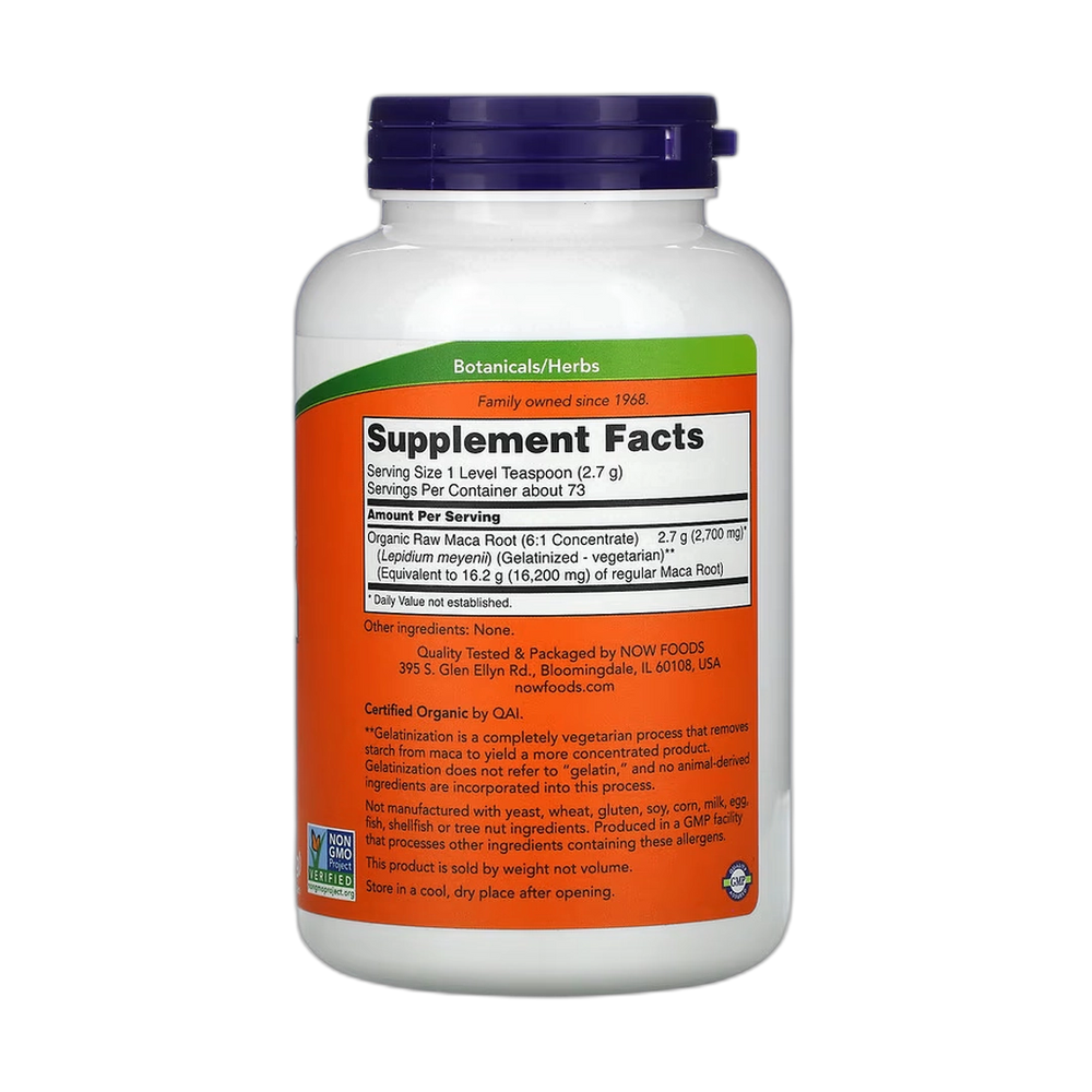 NOW Foods, Certified Organic Maca, Pure Powder, 7 oz, 198 g