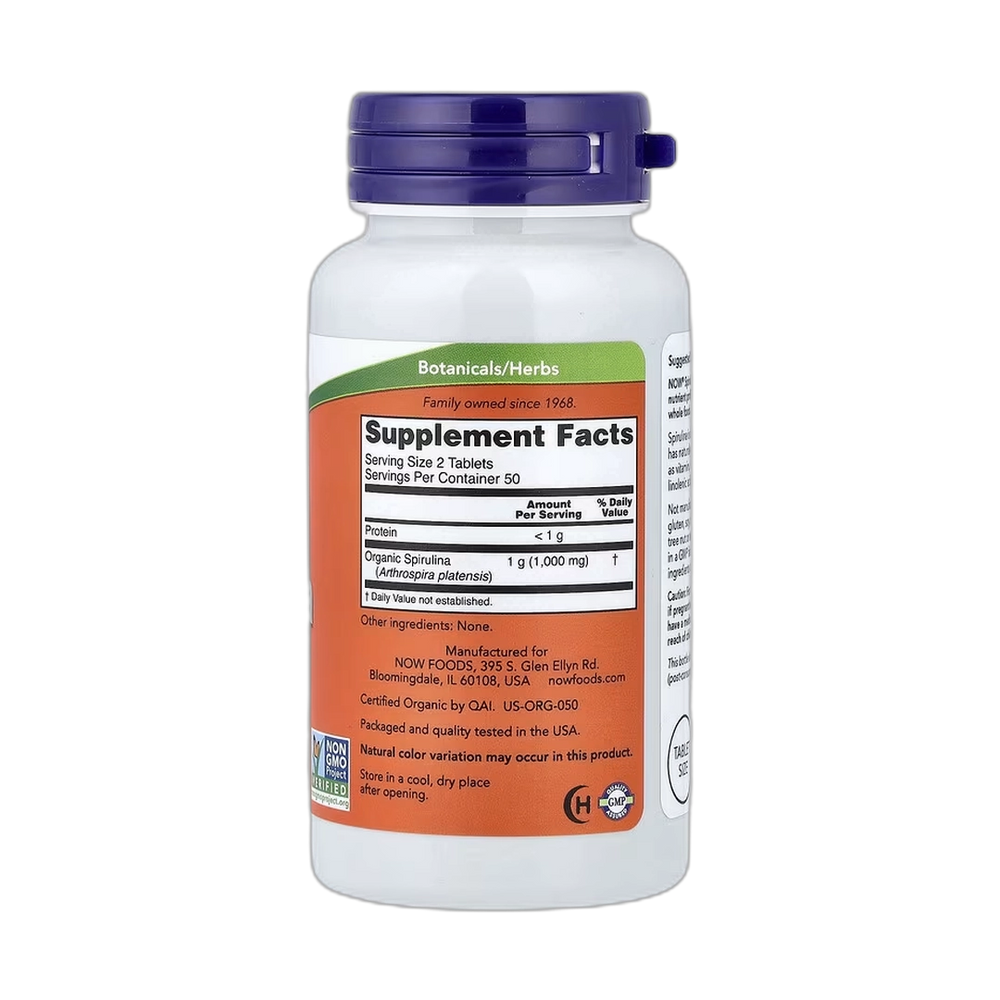 NOW Foods, Certified Organic Spirulina, 500 mg, 100 Tablets