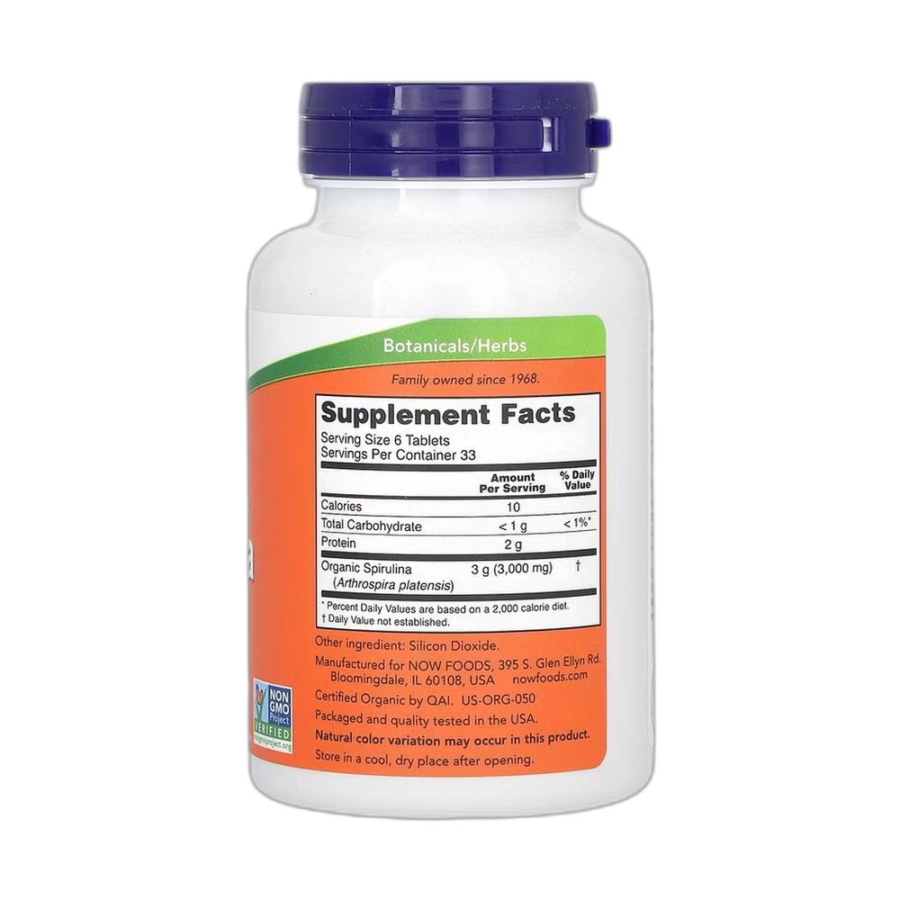 NOW Foods, Certified Organic Spirulina, 500 mg, 200 Tablets