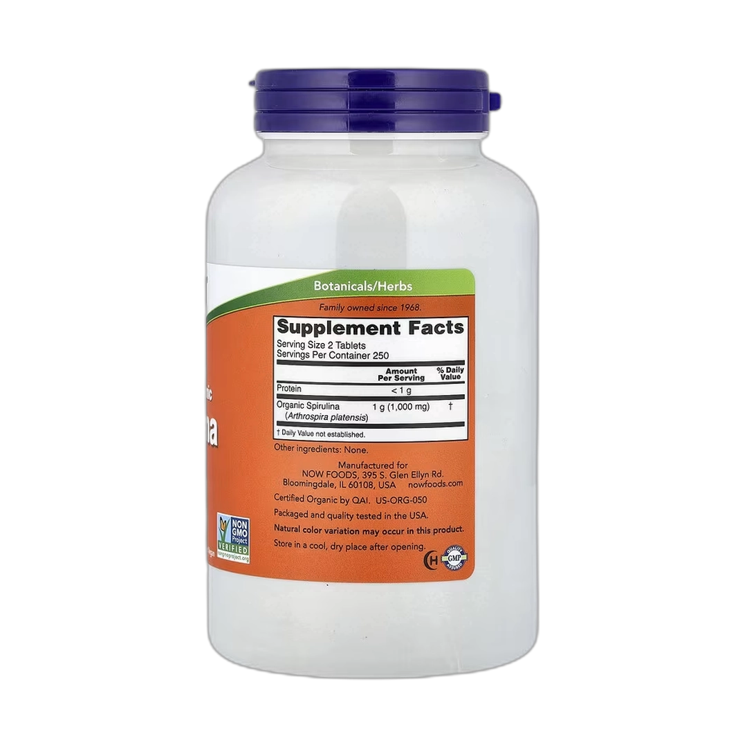 NOW Foods, Certified Organic Spirulina, 500 mg, 500 Tablets