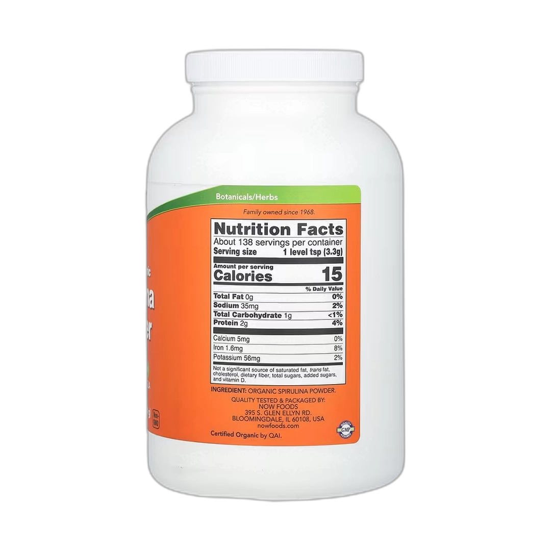 NOW Foods, Certified Organic Spirulina Powder, 1 lb, 454 g
