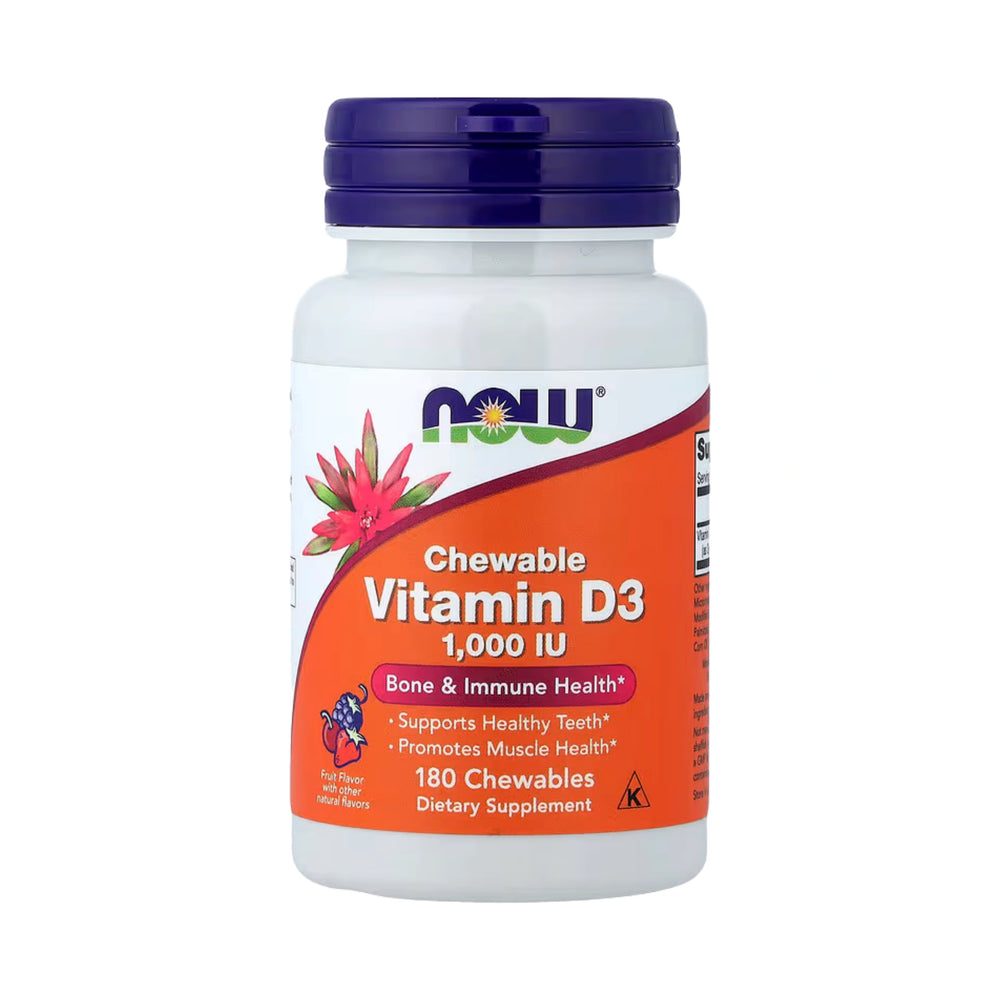 NOW Foods, Chewable Vitamin D-3, Fruit, 25 mcg (1,000 IU), 180 Chewables
