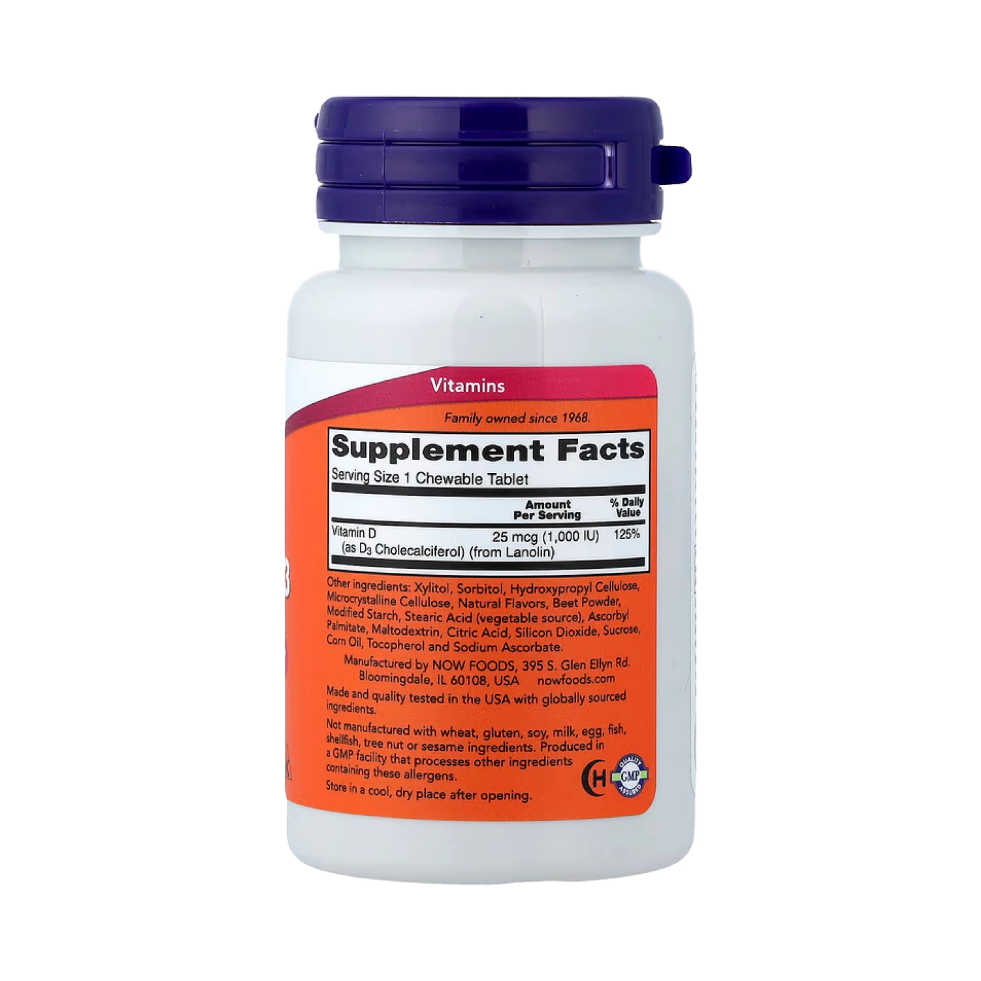 NOW Foods, Chewable Vitamin D-3, Fruit, 25 mcg (1,000 IU), 180 Chewables