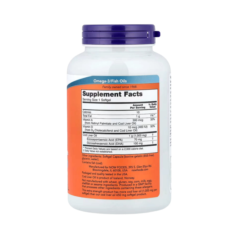 NOW Foods, Cod Liver Oil, 1,000 mg, 180 Softgels