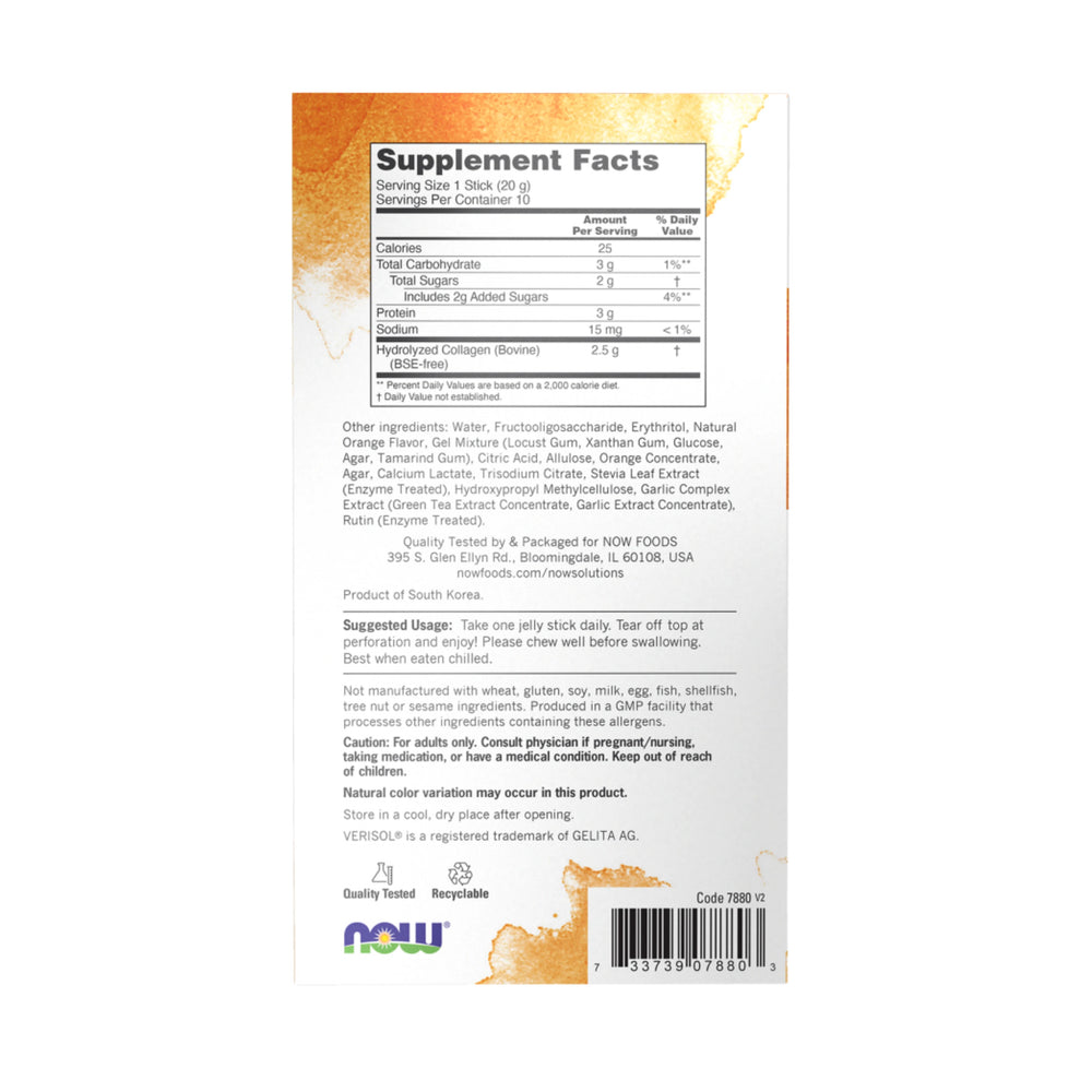NOW Foods, Collagen Jelly Beauty Complex, Sweet Orange, 10 Jelly Sticks, 0.705 oz, 20 g Each