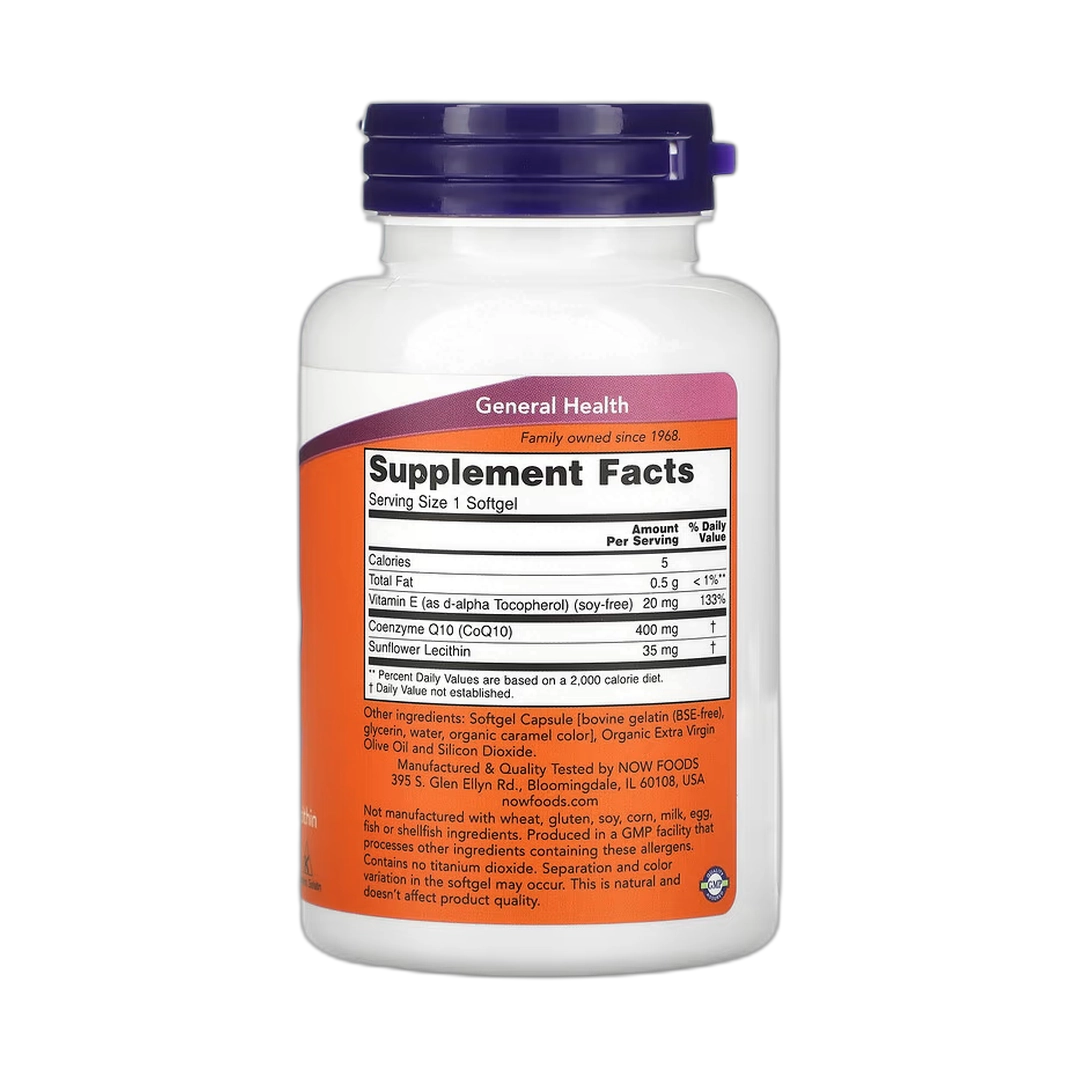NOW Foods, CoQ10 With Vitamin E & Sunflower Lecithin, 60 Softgels