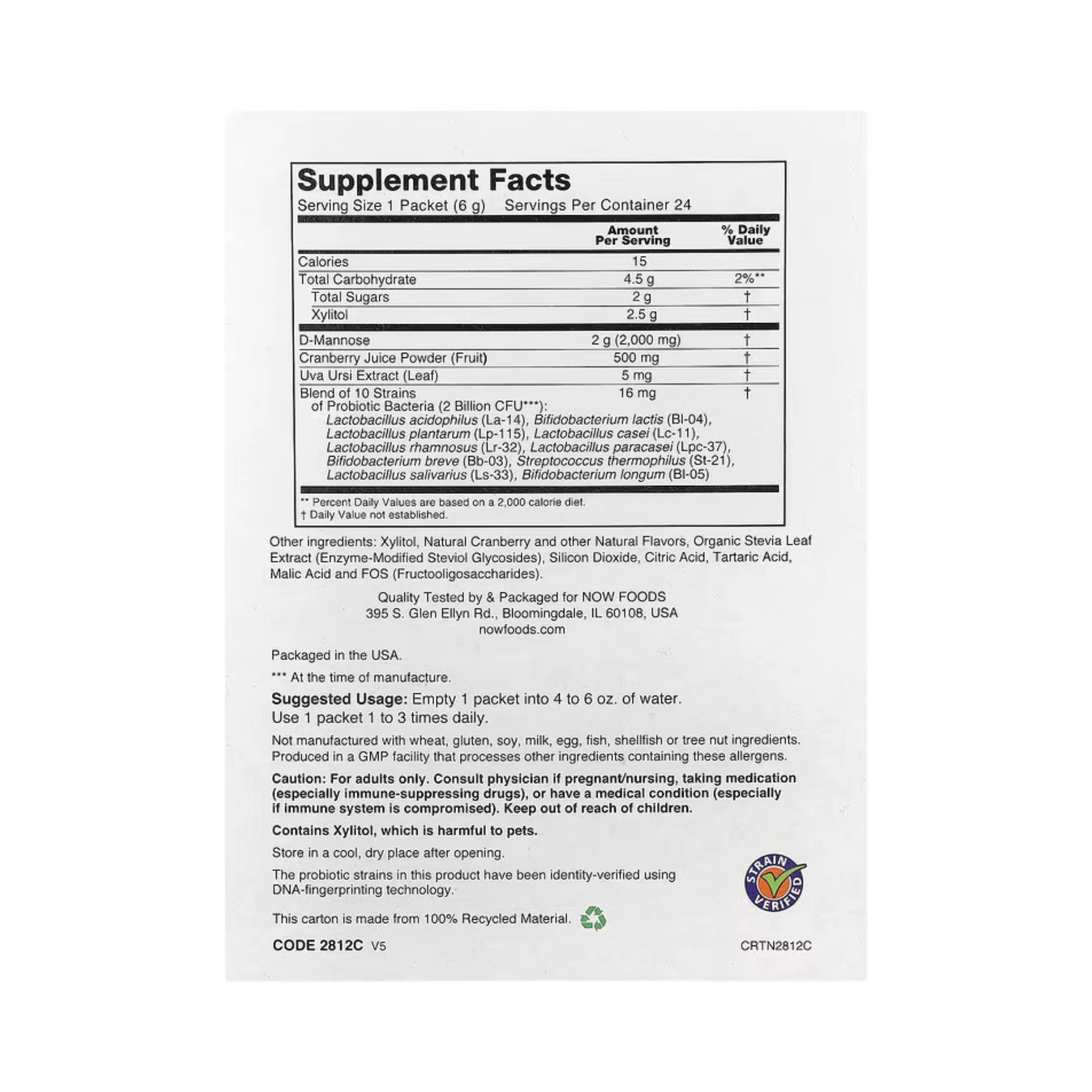 NOW Foods, Cranberry Mannose + Probiotics, For Women On The Go, 24 Packets, 0.21 oz (6 g) Each