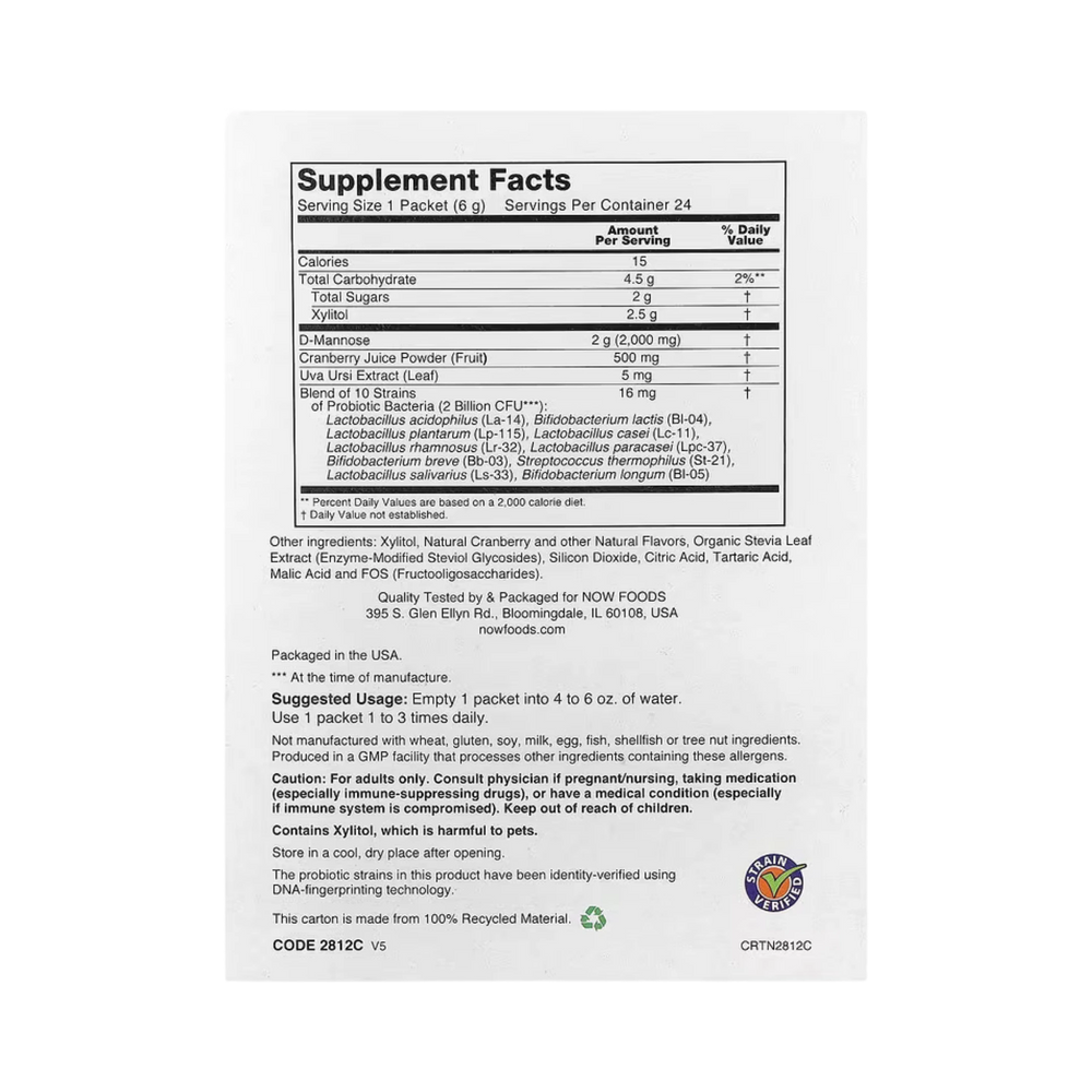 NOW Foods, Cranberry Mannose + Probiotics, For Women On The Go, 24 Packets, 0.21 oz (6 g) Each