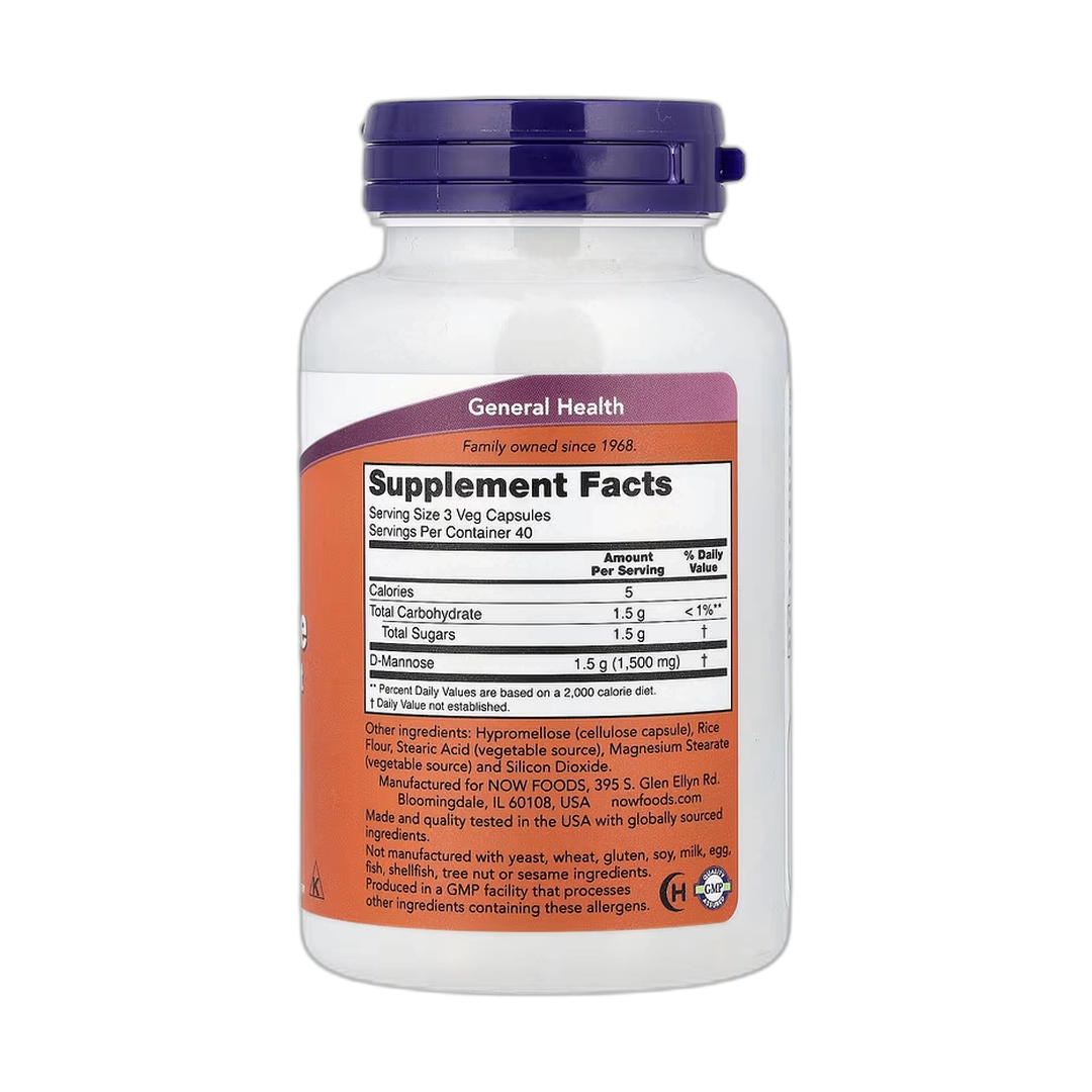 NOW Foods, D-Mannose, 500 mg, 120 Veg Capsules