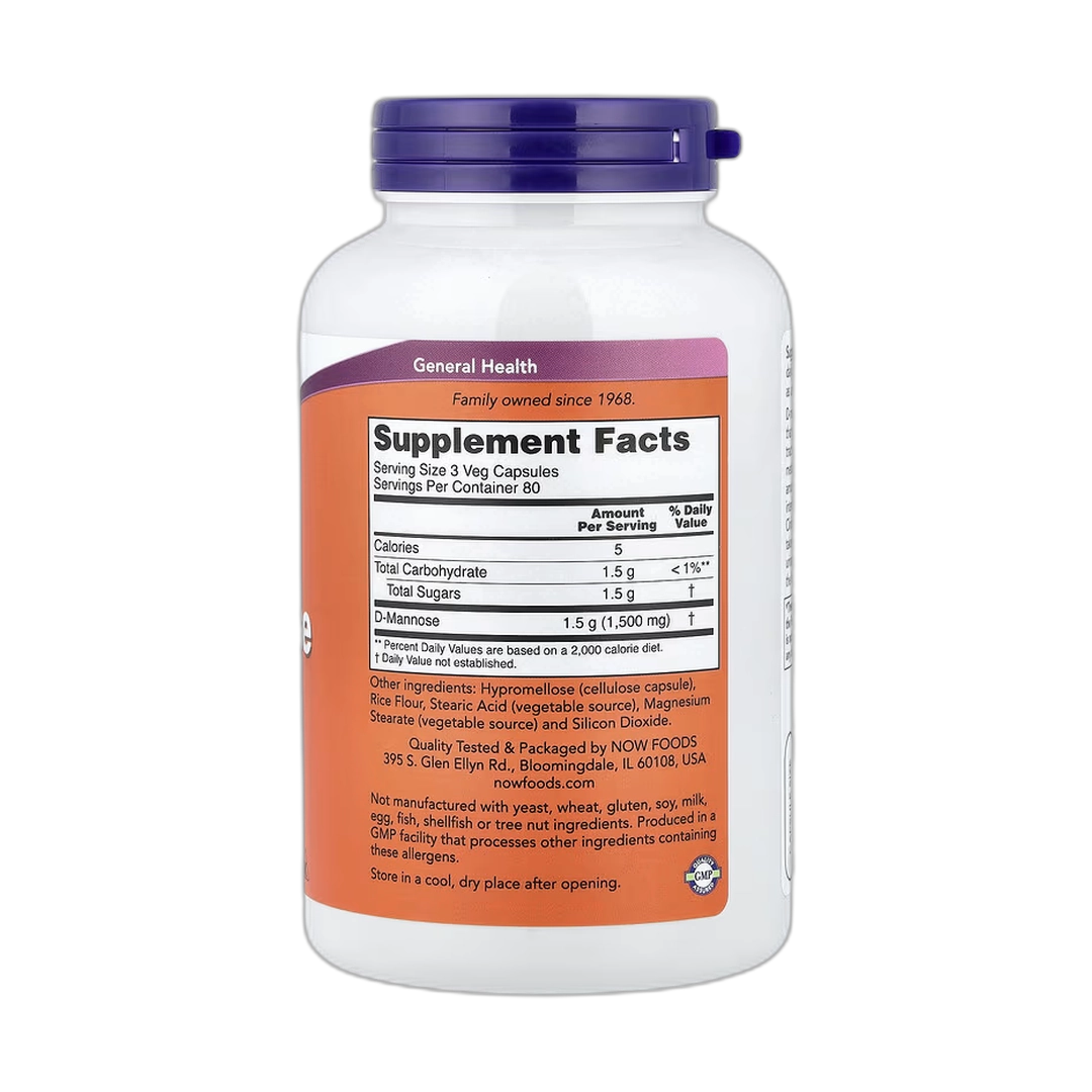 NOW Foods, D-Mannose, 500 mg, 240 Veg Capsules