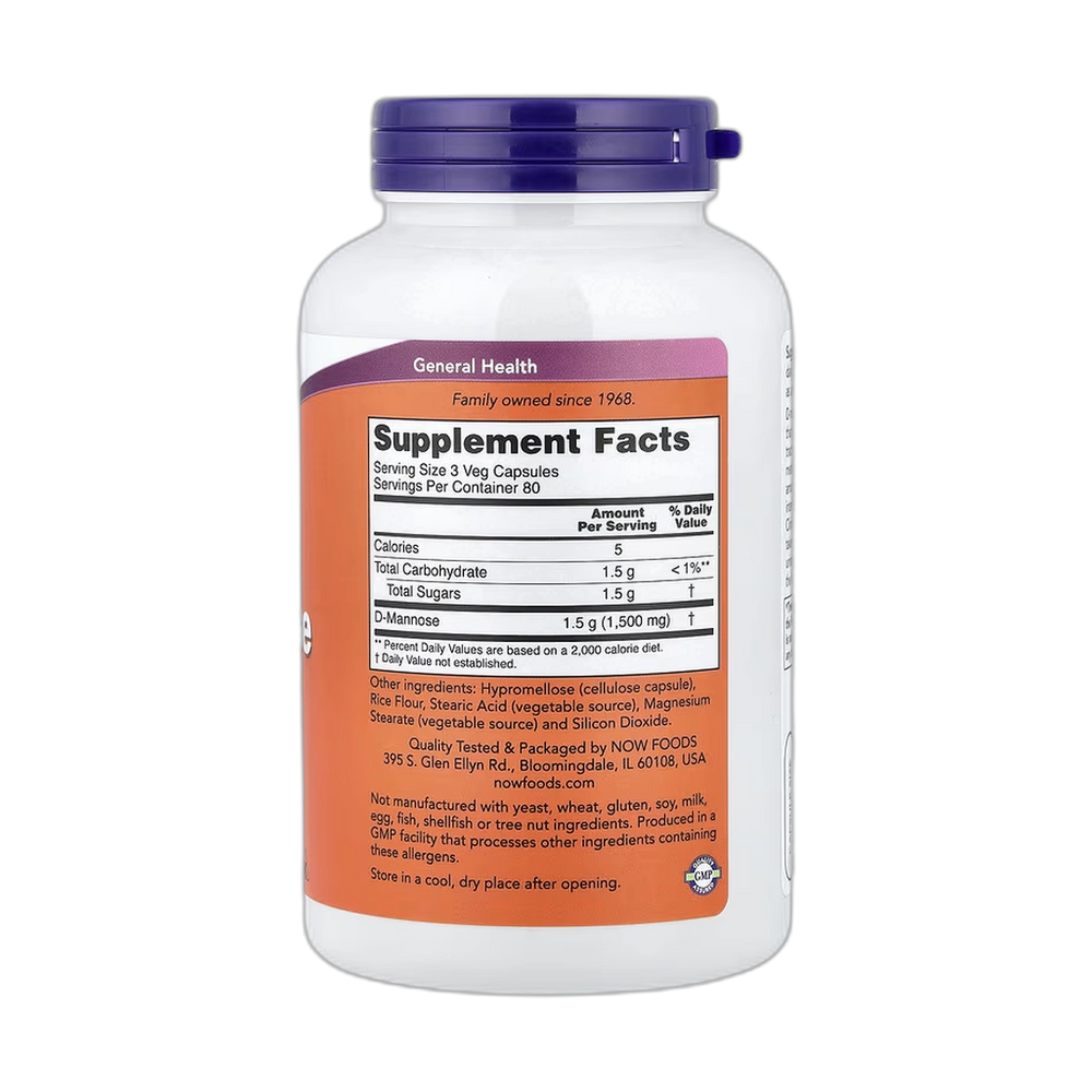 NOW Foods, D-Mannose, 500 mg, 240 Veg Capsules