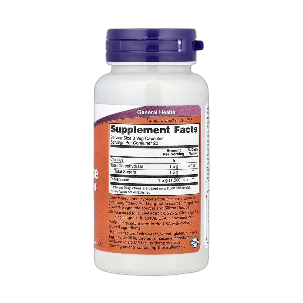NOW Foods, D-Mannose, 500 mg, 60 Veg Capsules