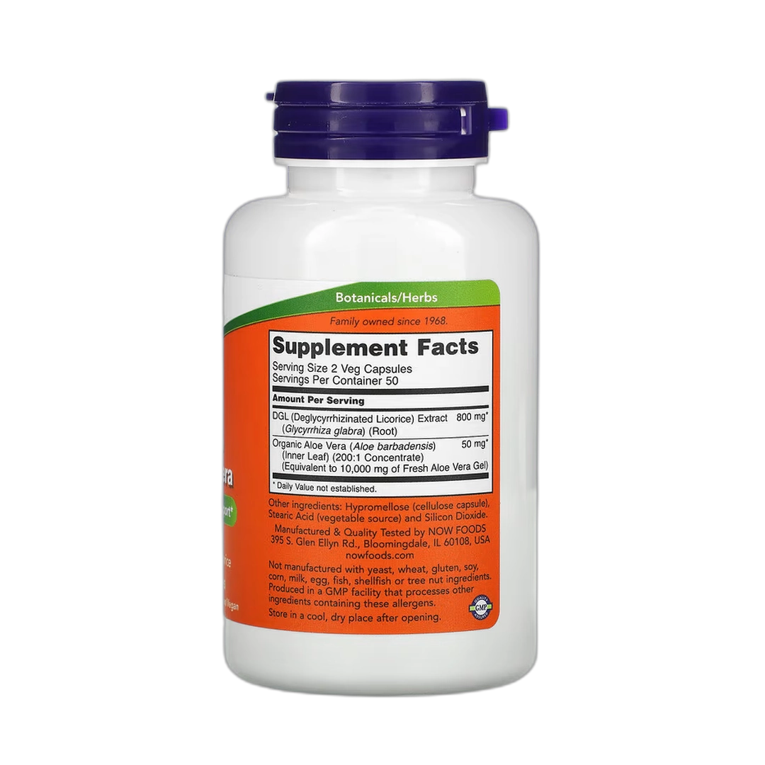 NOW Foods, DGL with Aloe Vera, 400 mg, 100 Veg Capsules