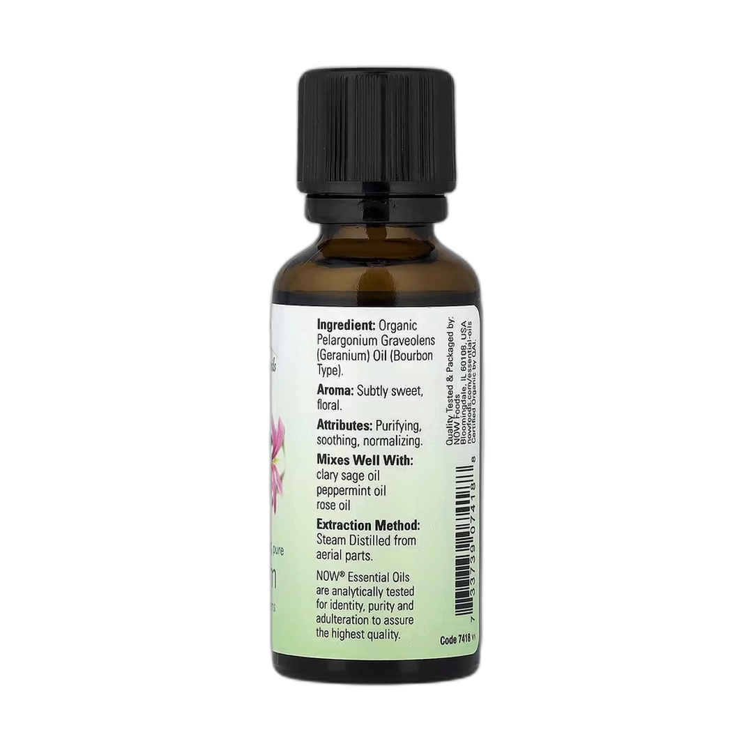 NOW Foods, Essential Oils, Organic Geranium, 1 fl oz, 30 ml