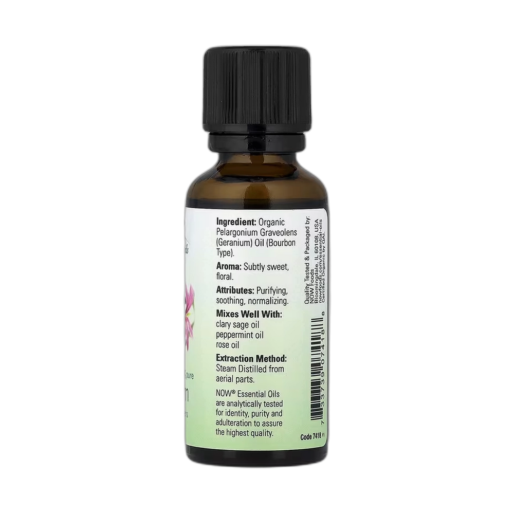 NOW Foods, Essential Oils, Organic Geranium, 1 fl oz, 30 ml