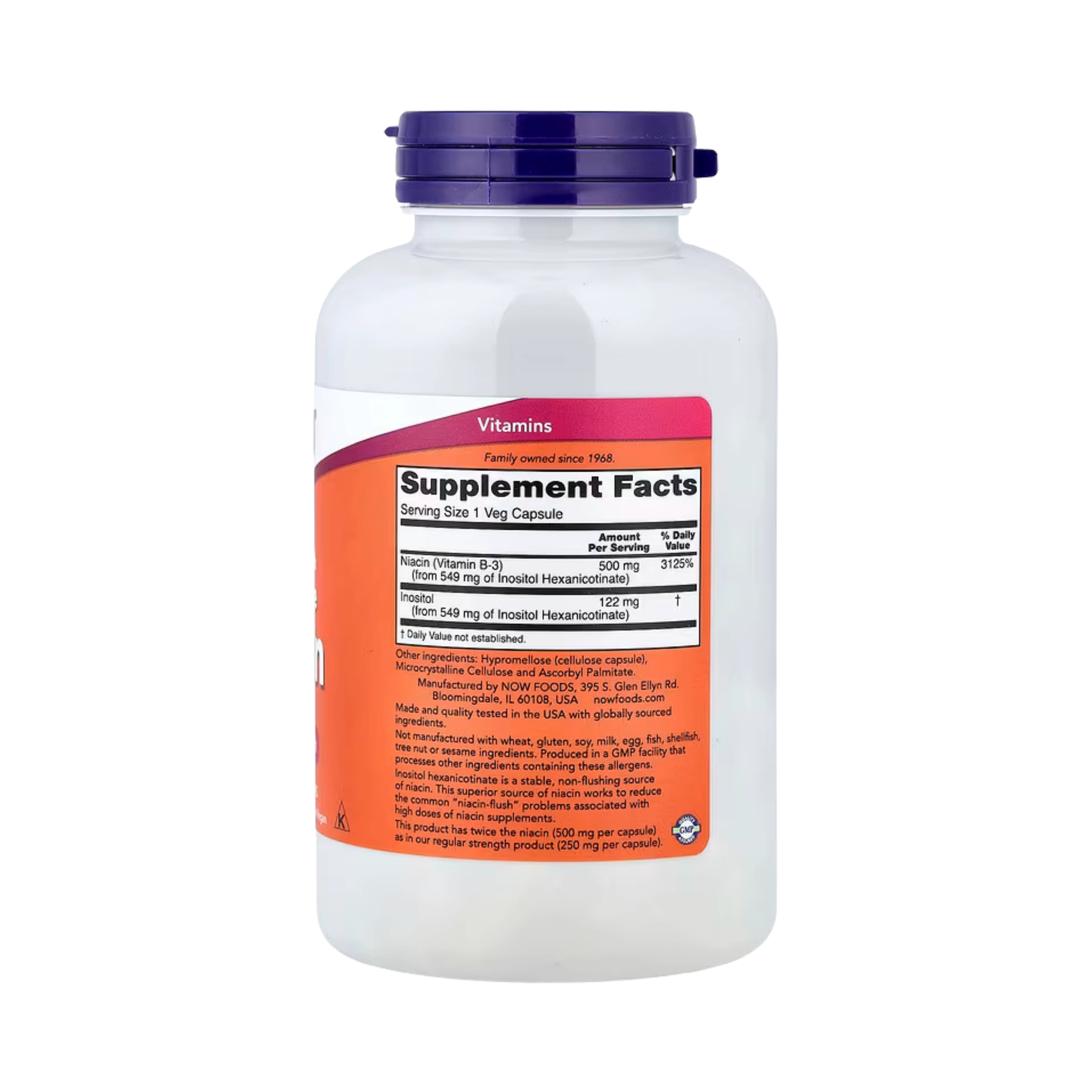 NOW Foods, Flush-Free Niacin, 500 mg, 180 Veg Capsules